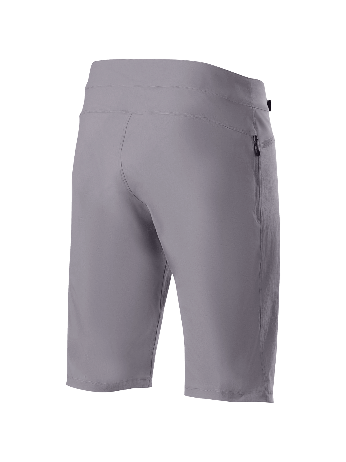 Alpinestars A-Dura Liner Shorts, dunkelgraue Mountainbike-Shorts, Rückansicht mit strapazierfähigem 2-Wege-Stretch-Gewebe und vertikaler seitlicher Reißverschlusstasche, funktionale MTB-Fahrradbekleidung.