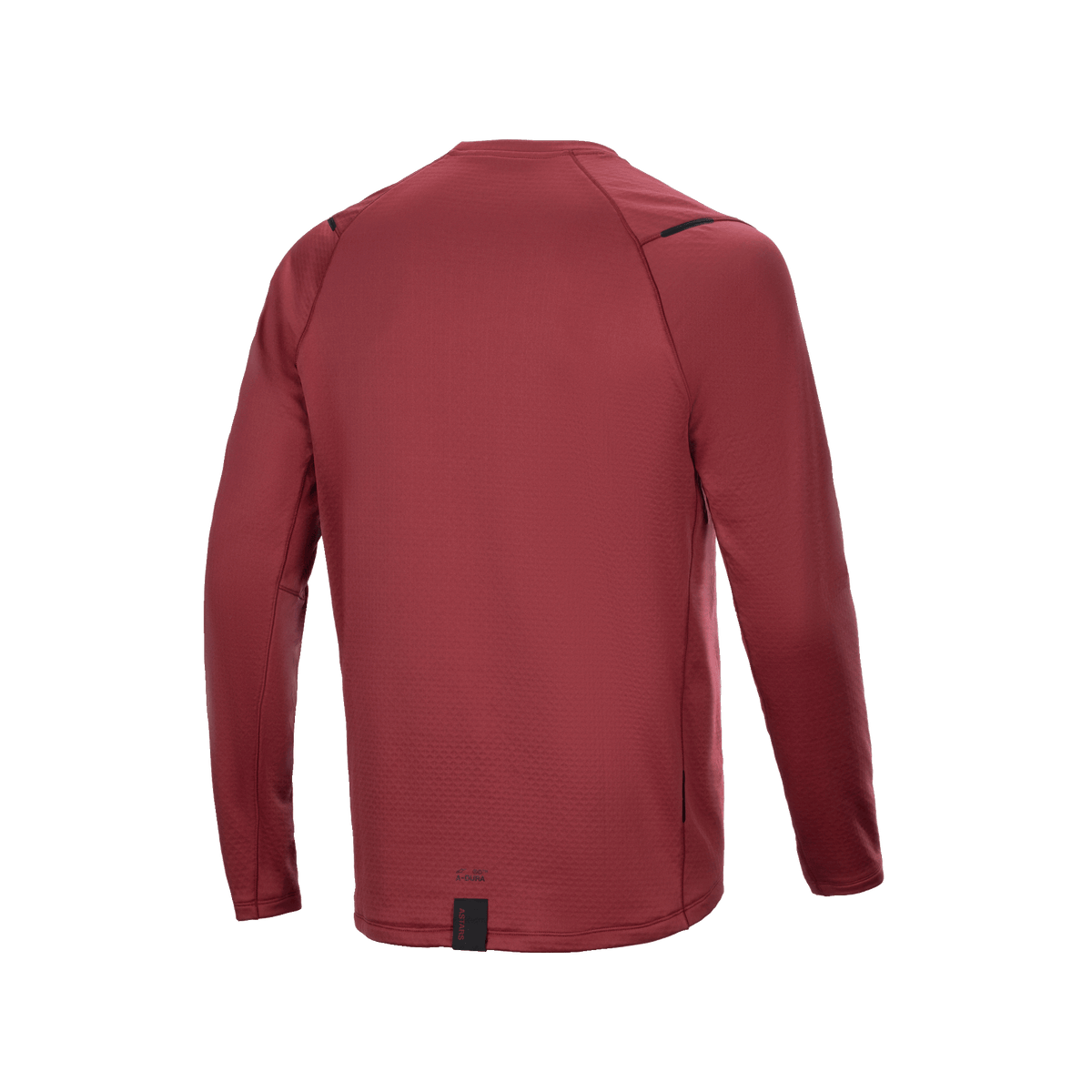 Alpinestars A-Dura Thermal Jersey, Langarm-Radsporttrikot, Burgunderrot, Rückansicht mit verlängertem Rückenteil für mehr Schutz, strukturiertes isoliertes Thermogewebe, minimalistisches Branding am Saum