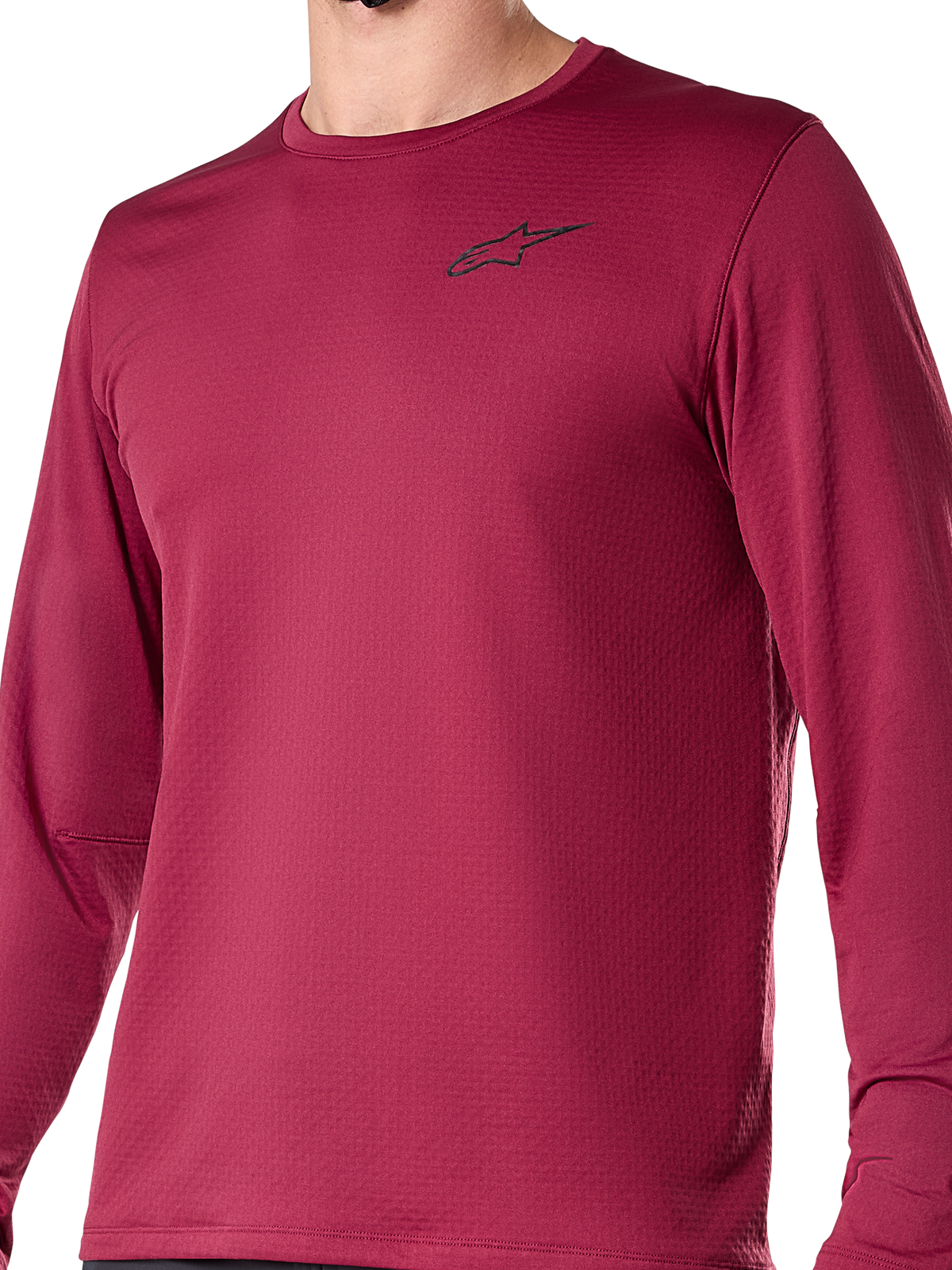 Alpinestars A-Dura Thermal Trikot, Langarm-Radsporttrikot, Burgunderrot, mit einem kleinen schwarzen Logo auf der Brust, strukturiertes Thermogewebe, reguläre Passform für Mountainbiking