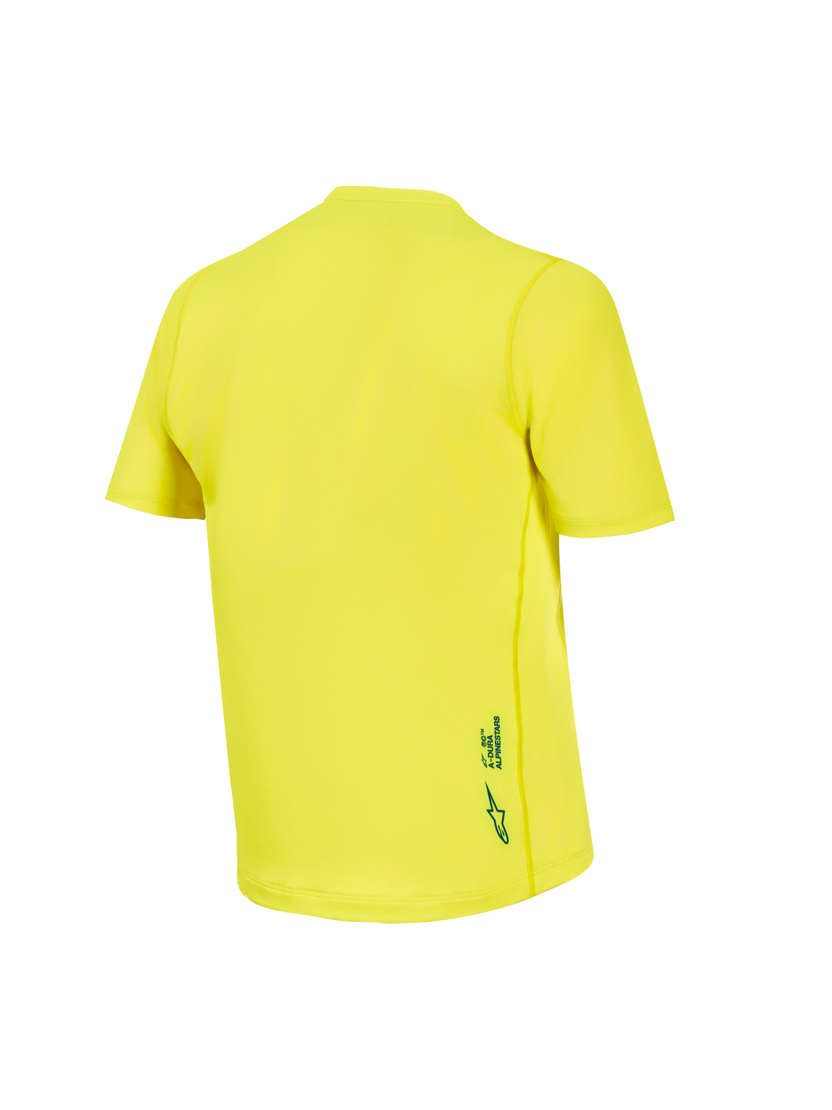 Fluogelbes A-Dura Ride Kurzarmtrikot, Rückansicht des atmungsaktiven Jacquard-MTB-Tops mit Logo-Detail.