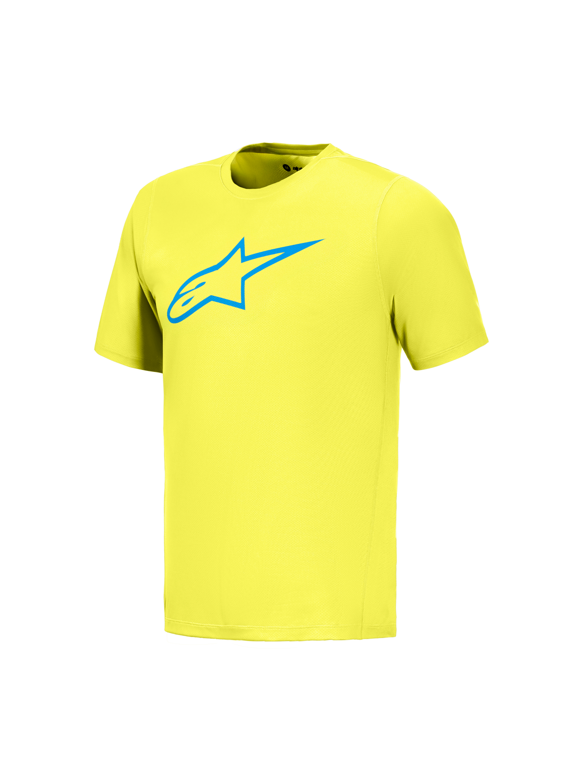 A-Dura Ride Kurzarmtrikot in Yellow Fluo mit blauem Astars-Logo, Performance-MTB-Bekleidung für Mountainbike-Touren.