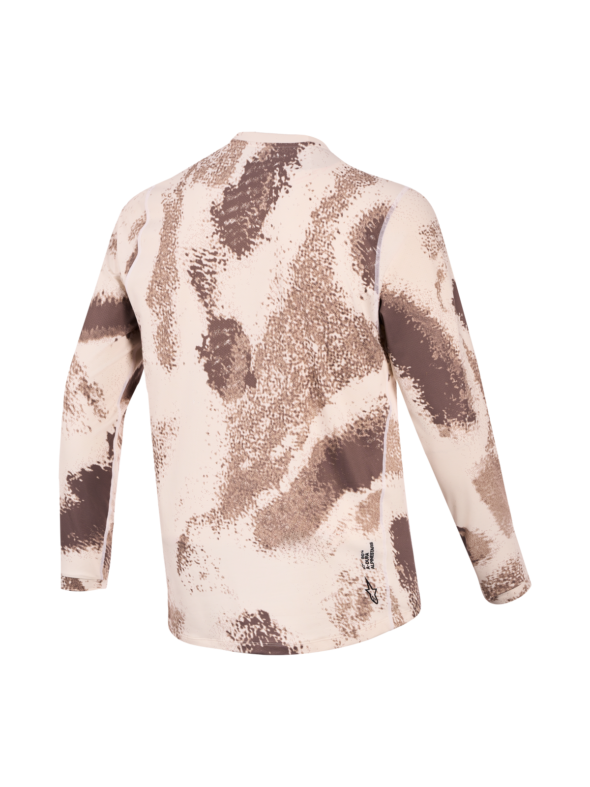 Alpinestars A-Dura Ride Trikot, Langarm-Mountainbike-Trikot in Sand Camo, Rückansicht mit längerem Drop Tail und Astars-Logo-Branding