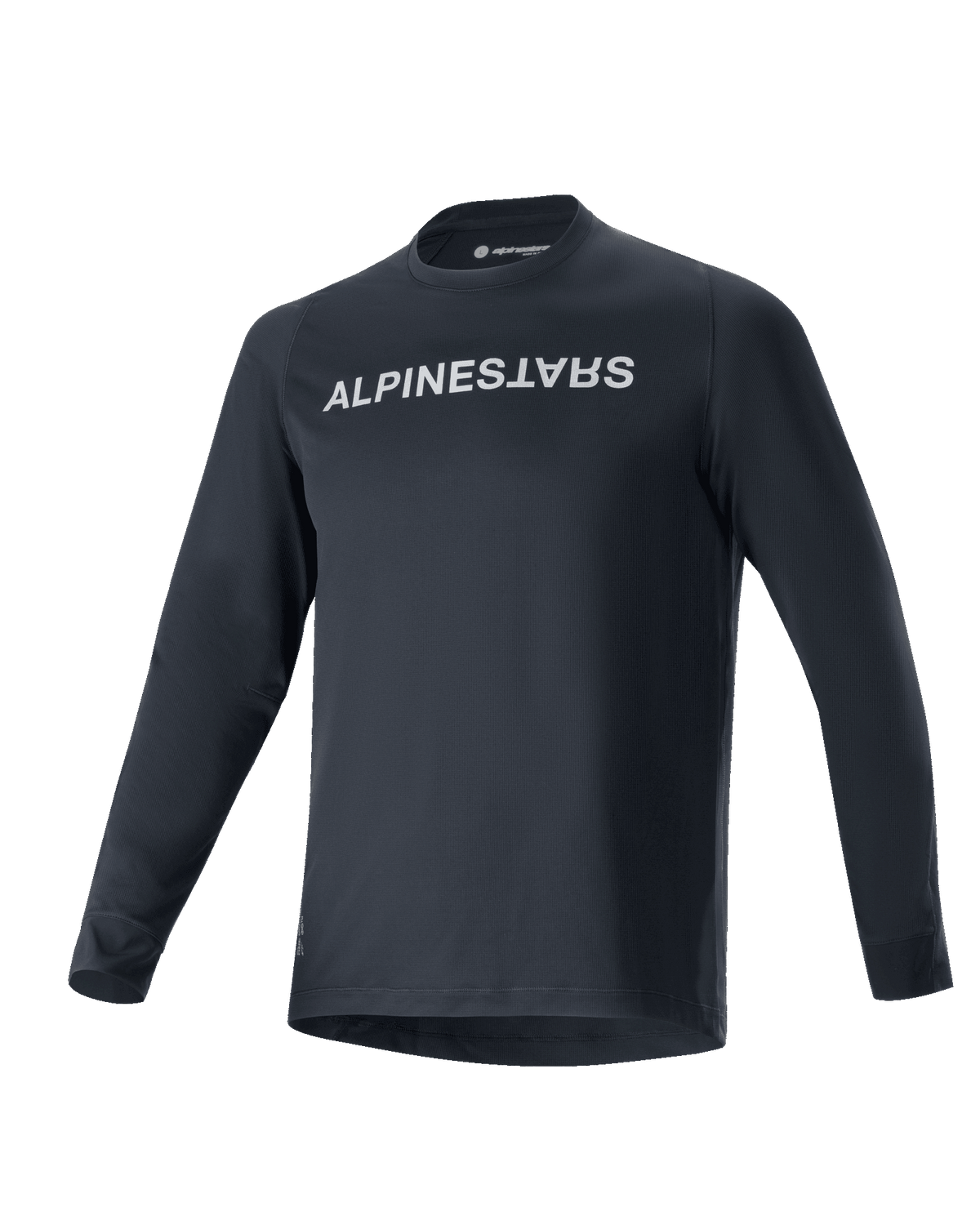 Alpinestars A-Aria Switch Langarmtrikot, MTB-Fahrradtrikot, Schwarz, markantes weißes Alpinestars-Logo auf der Brust, Rundhalsausschnitt, leichtes atmungsaktives Material, Performance-Passform für Offroad-Fahrten