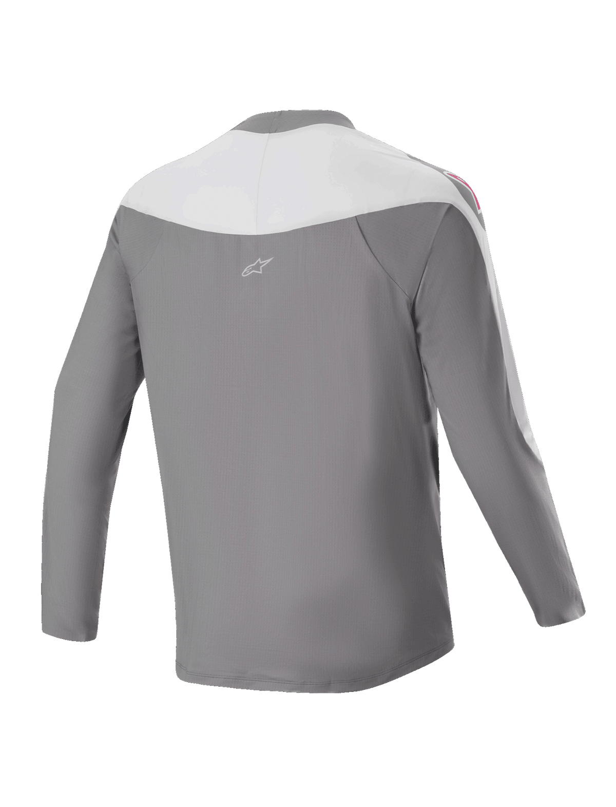 Alpinestars A-Supra Race Jersey - Long Sleeve, MTB Jersey, Dark Gray and White, back view featuring small star logo, red shoulder graphics, and performance fit for off-road racing