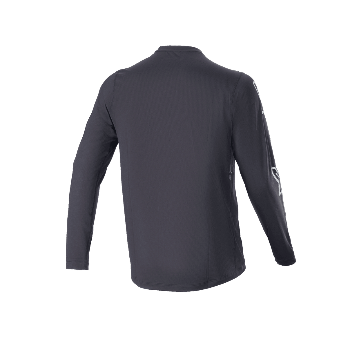 Alpinestars A-Dura Switch Long Sleeve Jersey, Black, Rear View, showing drop tail and subtle sleeve logo, lightweight MTB trail cycling jersey