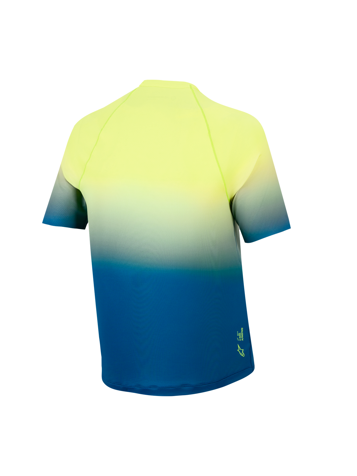 Youth A-Dura Astars Trikot 2.0, Kurzarm-MTB-Jersey, gelb-blauer Farbverlauf, Rückansicht mit verlängertem Drop-Tail.