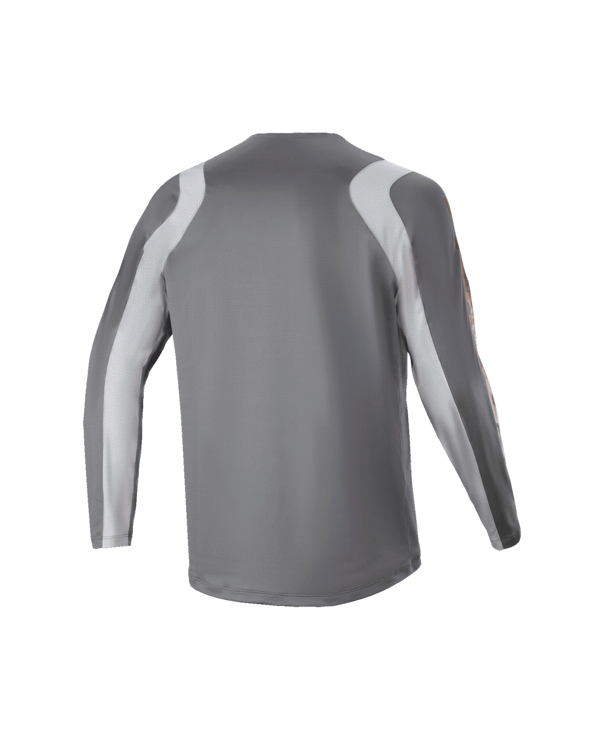 Alpinestars Youth A Supra Astar Long Sleeve Jersey, Back View, Dark Gray with Light Gray shoulder and arm panels, performance fit MTB jersey, breathable polyester fabric for gravity riding