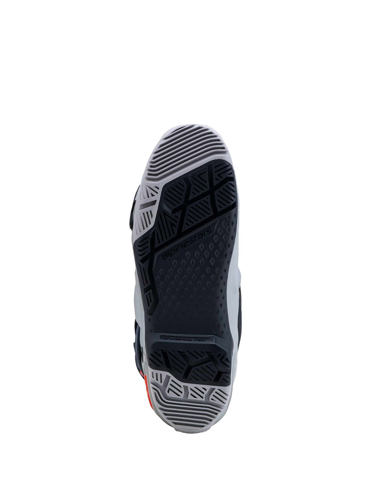 Alpinestars Tech-10 Enduro Stiefel, grau-schwarze Doppelverbundsohle mit austauschbarem Einsatz für maximalen Offroad-Grip.