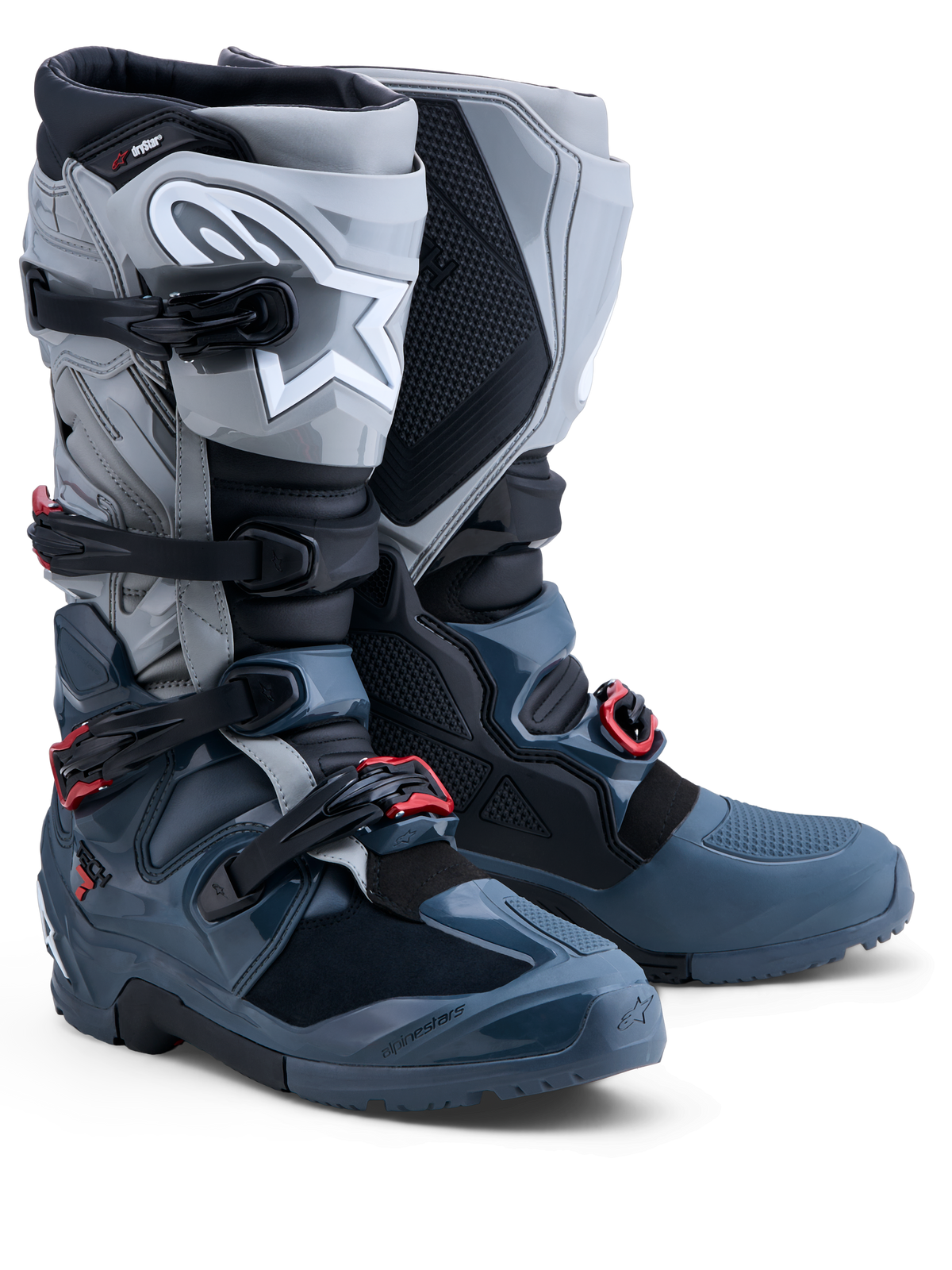 Alpinestars Tech 7 Enduro Drystar Stiefel, wasserdichte Herren-Offroad-Stiefel, Grau und Rot, CE-zertifizierter Knöchelschutz.