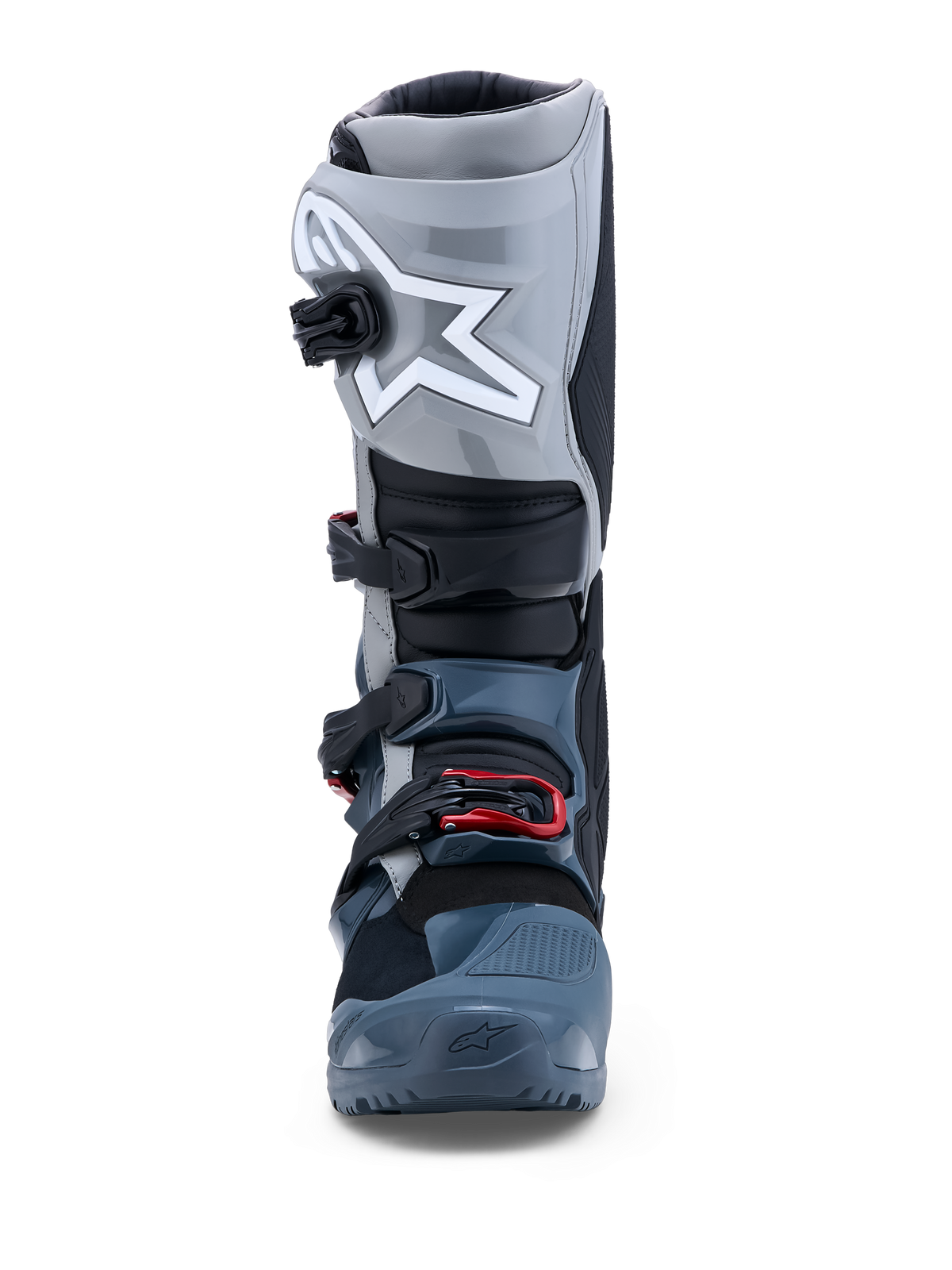Alpinestars Tech 7 Enduro Drystar Stiefel, wasserdichte Herren-Motorradstiefel, Grau und Rot, CE-zertifiziert, Frontalansicht.