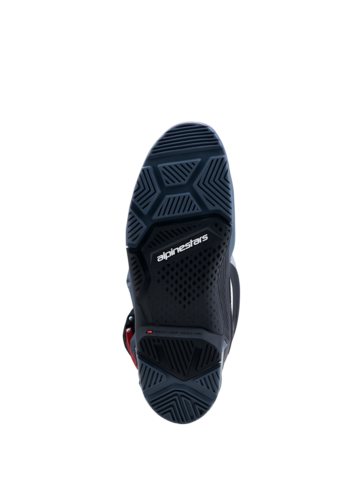 Alpinestars Tech 7 Enduro Drystar Stiefel, dunkelgraue Gummisohle mit Grip-Profil und Verschleißindikator für Enduro.