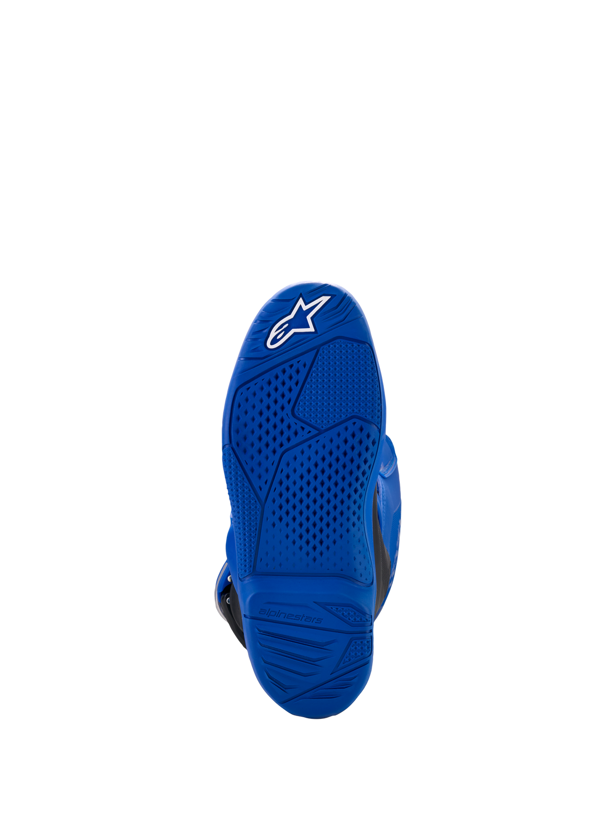 Alpinestars Yamaha Youth Tech 7S Boots, Blue, sole view showing textured grip pattern and white star logo, durable rubber construction for off-road riding