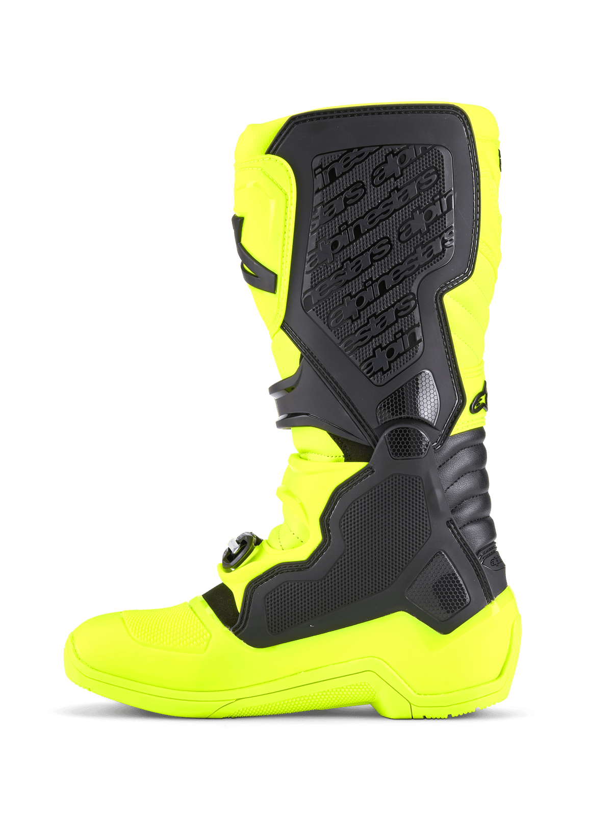 Alpinestars Tech 5 Stiefel, Motocross-Stiefel, Gelb Fluo und Schwarz, Seitenansicht mit strapazierfähigem Mikrofaser-Chassis, TPU-Schutzpaneelen und medialem biomechanischem Drehpunktsystem für Offroad-Fahrten