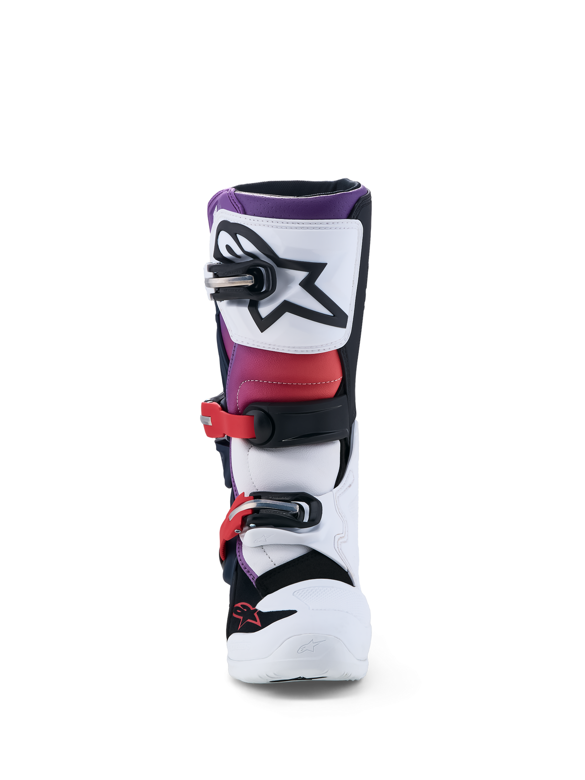 Alpinestars Jugend Tech 7S Stiefel, Motocross-Rennstiefel, Weiß und Lila, TPU-Schutz mit sicherem Schnallensystem.
