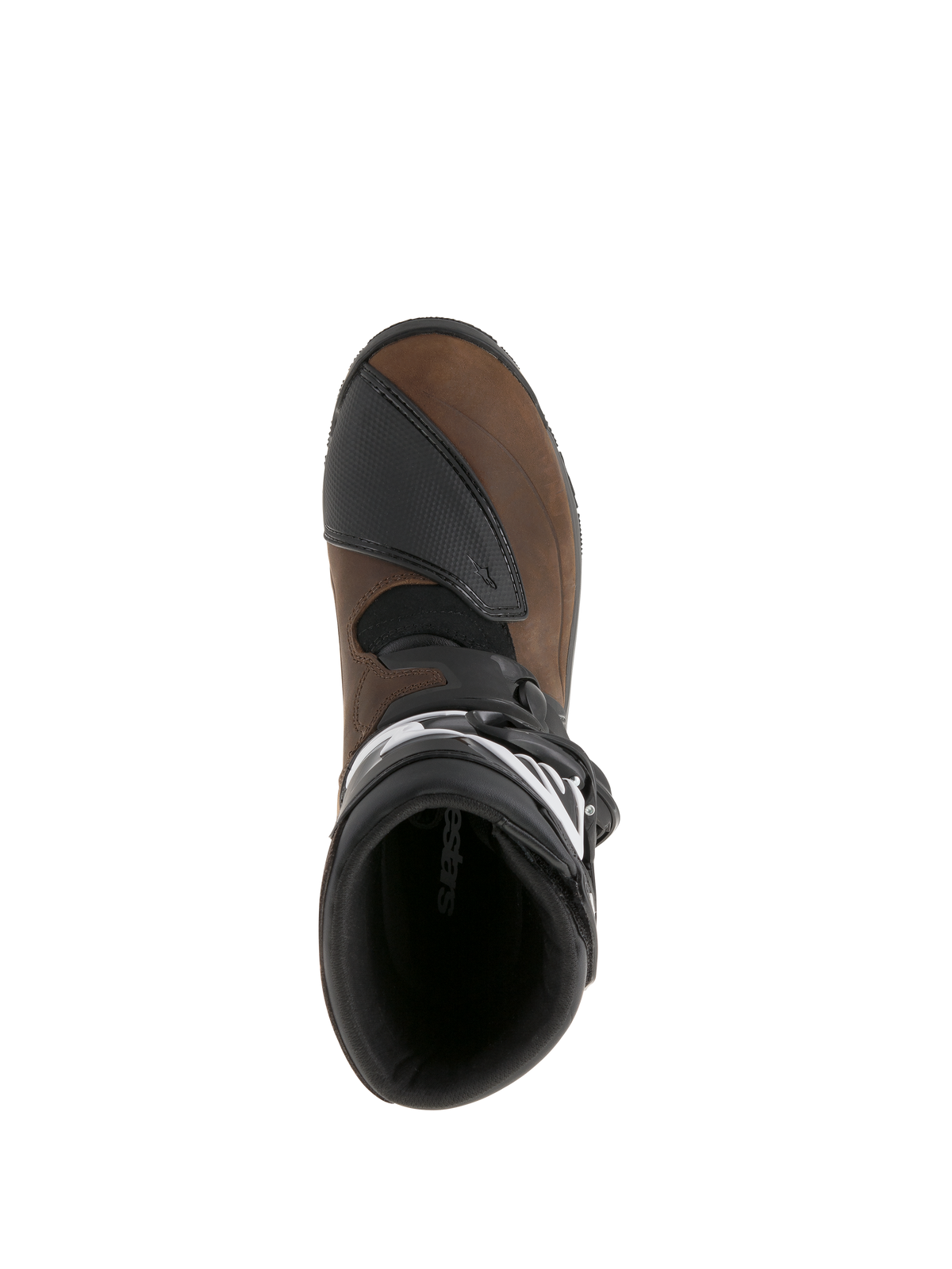 Alpinestars Belize Drystar® Stiefel, Braun und Schwarz, Draufsicht mit Innenfutter und strukturierter Schaltverstärkung, Adventure-Touring-Motorradstiefel aus Leder