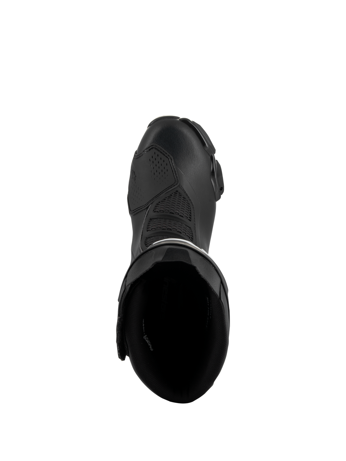 Alpinestars SMX-6 V3 Stiefel, Schwarz, Draufsicht mit Darstellung der Innenöffnung und Oberkonstruktion, Performance-Motorradstiefel aus Mikrofasermaterialien und Mesh-Flexzonen