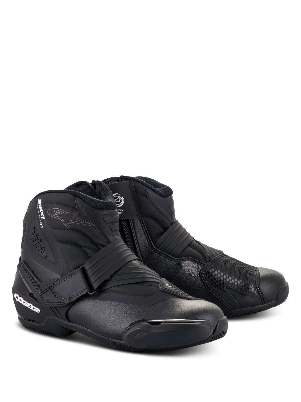Alpinestars Stella SMX-1 R V2 Stiefel, niedrig geschnittene Motorradschuhe für Damen, Schwarz, mit Obermaterial aus Mikrofaser, TPU-Fersenkappe und Schaltpolster, Riemenverschluss und sportlichem aerodynamischem Profil.