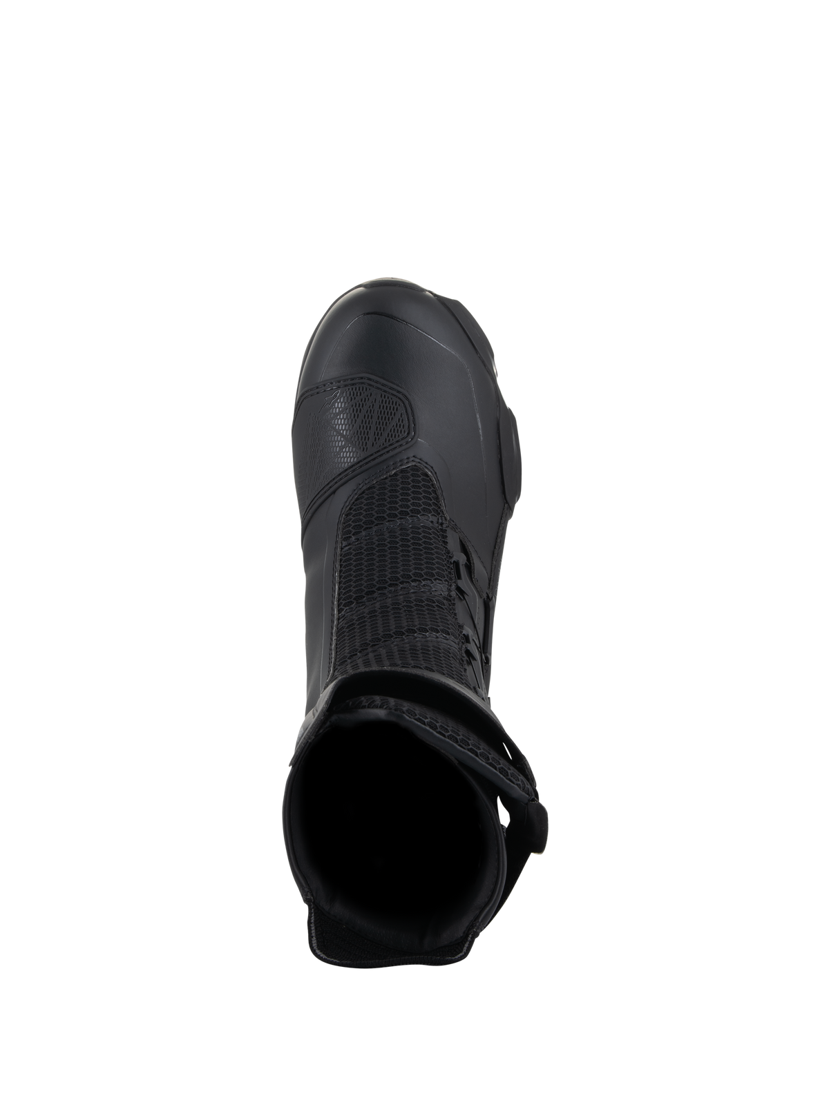 Alpinestars SP-X BOA Drystar Stiefel, Sport-Touring-Motorradstiefel, Schwarz, Draufsicht mit Fokus auf die Einstiegsöffnung, Mesh-Einsätze und TPU-Schaltverstärkung, konzipiert für wasserdichte Performance und Fahrkomfort