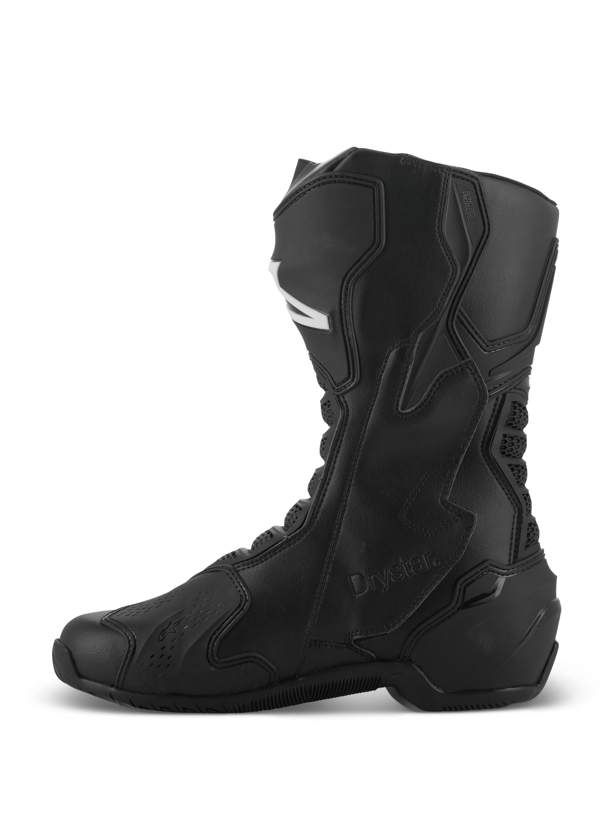 Alpinestars SMX-6 V3 Drystar® Stiefel, schwarze Performance-Motorradstiefel, Seitenprofil mit hoch geschnittener Mikrofaser-Konstruktion, schützenden TPU-Paneelen und Drystar-Branding