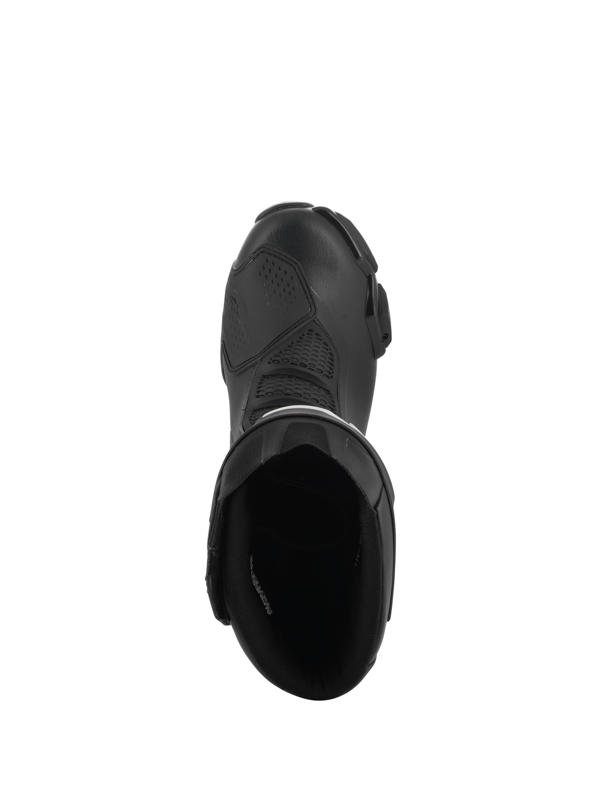 Alpinestars SMX-6 V3 Drystar® Stiefel, Schwarz, Draufsicht mit Blick in die Stiefelöffnung, Obermaterial aus Mikrofaser mit TPU-Schaltverstärkung und Innenfutter, wasserdichte Sport- und Street-Performance-Motorradstiefel