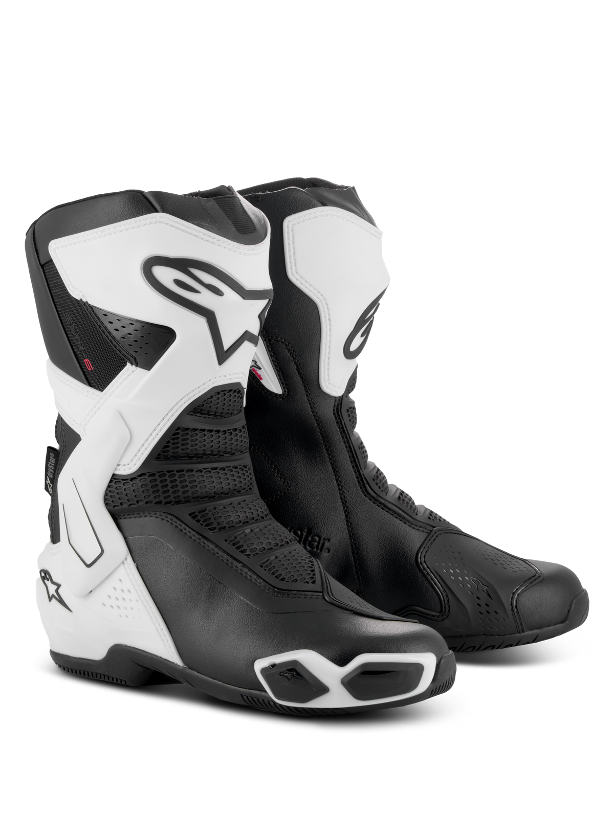 Alpinestars Stella SMX-6 V3 Drystar® Stiefel, Performance-Motorradstiefel für Damen, Weiß und Schwarz, mit schützenden TPU-Schienbeinplatten, seitlichen Knöchelstützen und integrierten Schleifern, sportliches Design mit markantem Alpinestars-Logo und Mesh-Akzenten