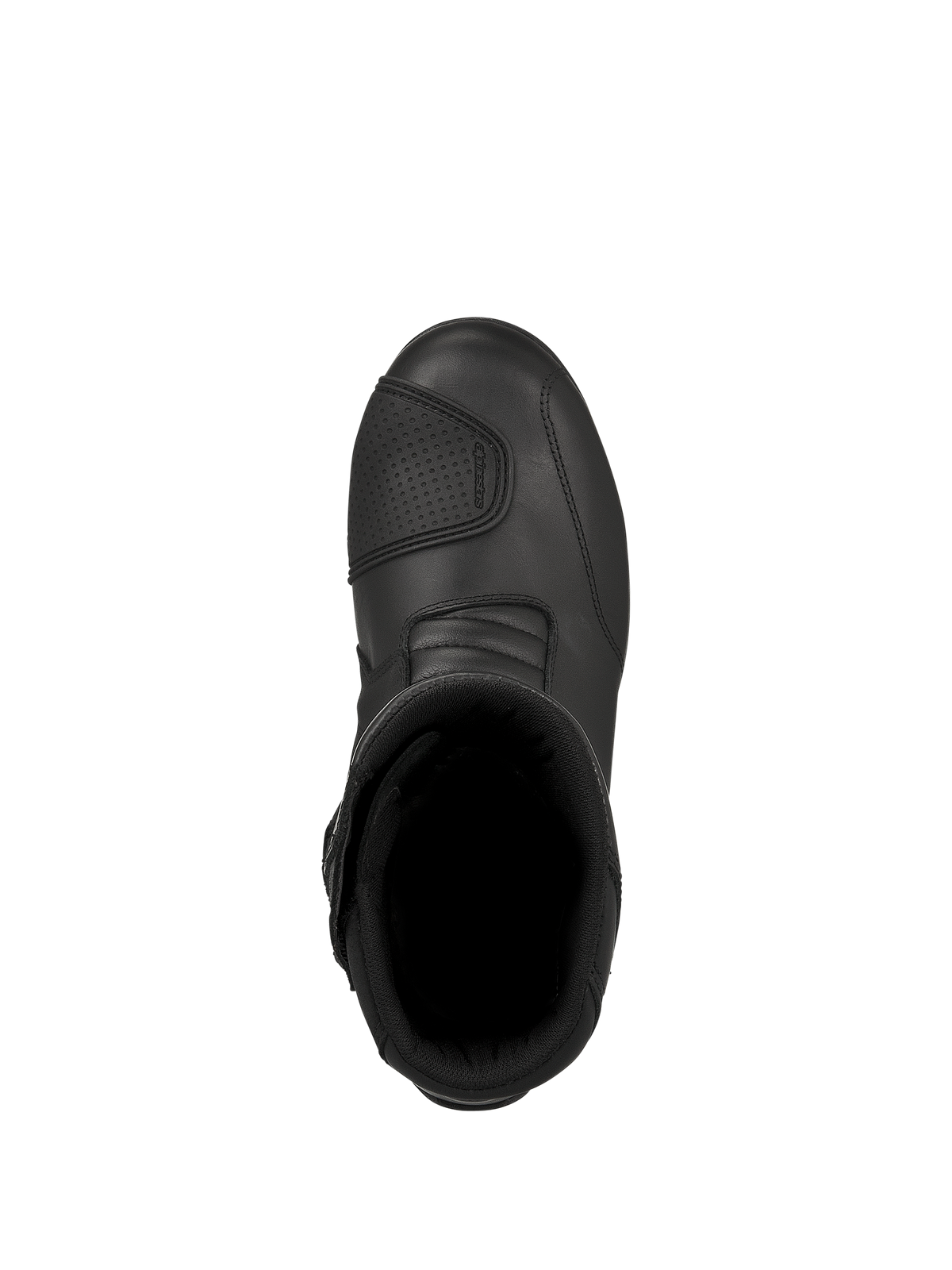 Alpinestars Web GORE-TEX Boots, Black Motorcycle Touring Boots, top-down view showing the interior opening and textured shift pad, durable leather construction for road riding