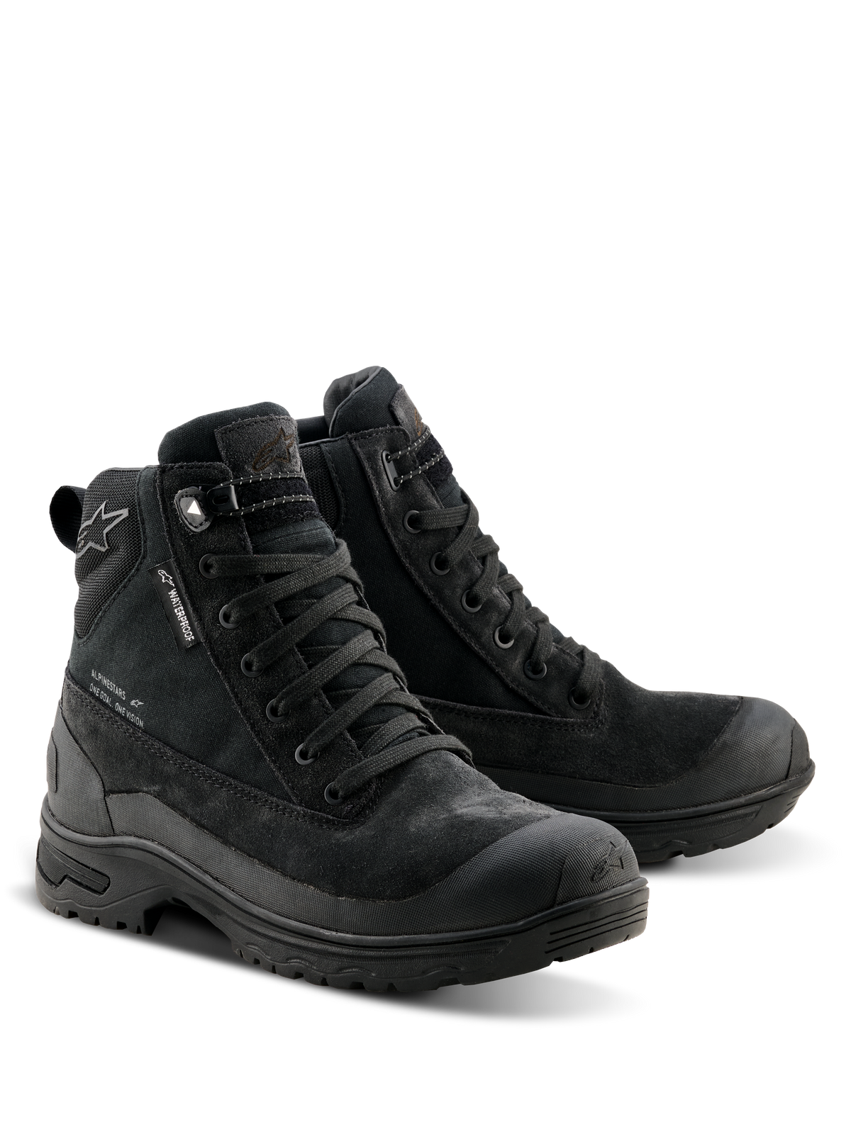 Alpinestars Damen Judy Waterproof Stiefel, schwarze Motorradstiefel, Kampfstiefel-inspiriertes Design mit Schnürverschluss, wasserdichtes Etikett, Konstruktion aus Wildleder und Textil, strapazierfähige Gummisohle für Fahr- und Gehkomfort