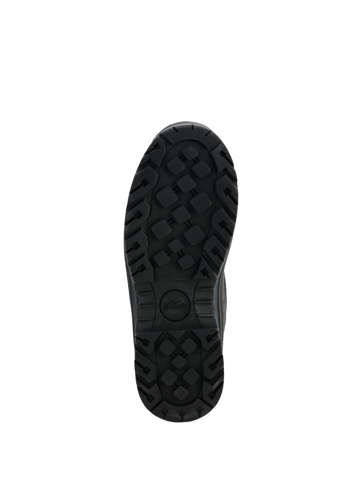 Alpinestars Damen Judy Waterproof Stiefel, schwarze Motorradstiefel, Unteransicht der robusten Gummiaußensohle, strukturiertes Profil für verbesserten Grip und Langlebigkeit, mit dem Stella-Logo