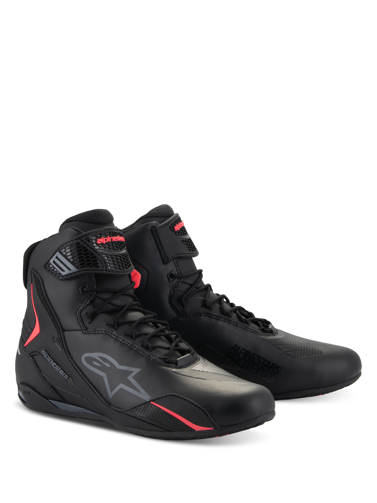 Alpinestars Stella Faster-4 Schuhe, Damen-Motorradschuhe, Schwarz und Diva Pink, technisches High-Top-Design mit Schnürverschluss und verstellbarem Riemen, mit Alpinestars-Logo und leuchtend pinkfarbenen Akzenten, elegantes Schutzschuhwerk für Straßenfahrten