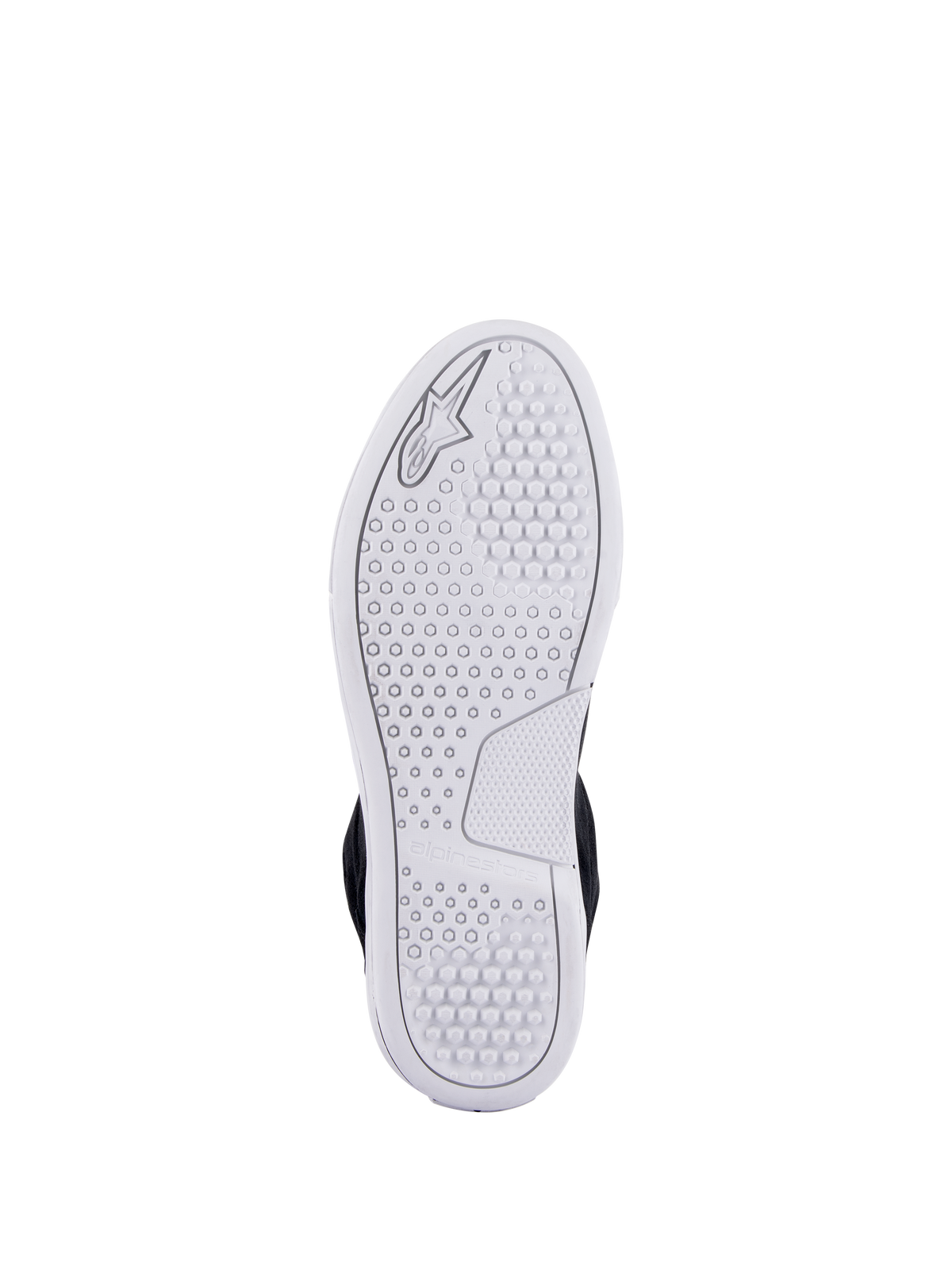 Alpinestars Chrome Schuhe, weiße fortschrittliche Urban-Sohle, mit hexagonalem Traktionsmuster und geprägtem Alpinestars-Logo, lässige Motorradschuhe