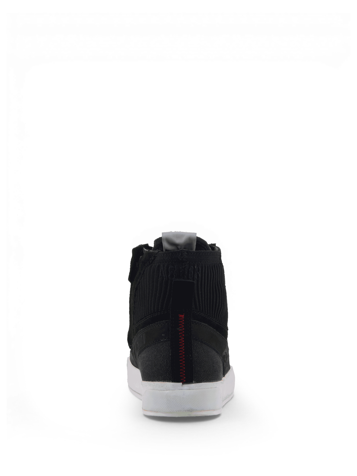 Alpinestars Stated Schuhe, Urban-Motorradschuhe für Herren, Schwarz und Weiß, Nubukleder und Canvas, Rückansicht