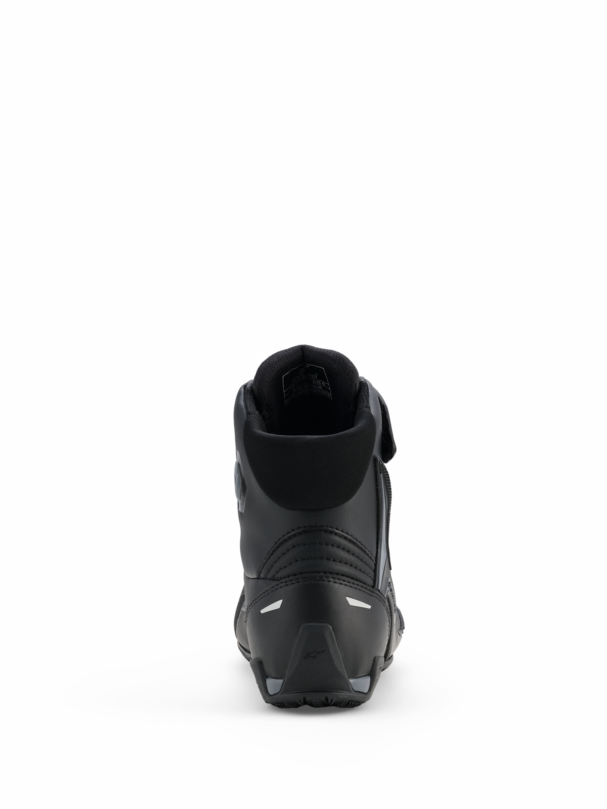 Alpinestars Faster-4 Drystar® Shoes, Motorcycle Riding Shoes, Black Cool Gray, rear view showing reinforced heel, padded collar, and reflective details, waterproof microfiber construction for sports riding