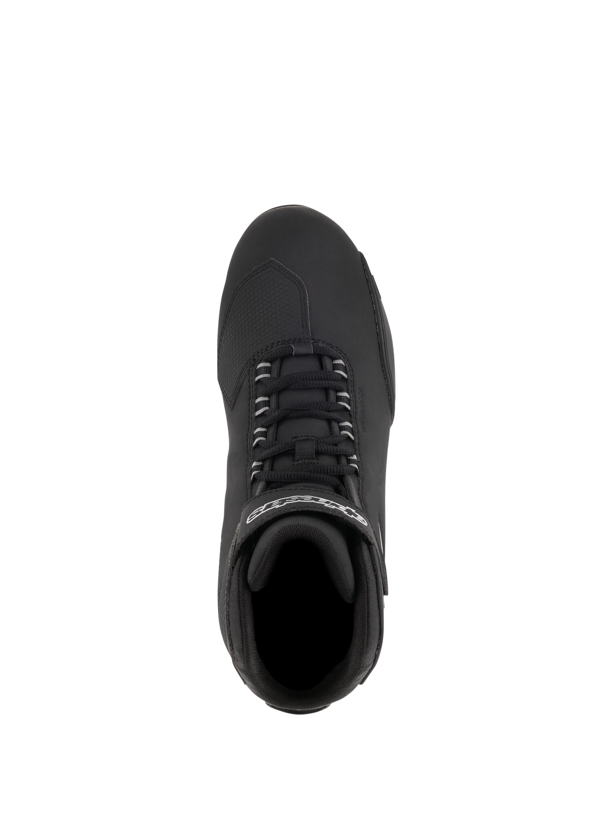 Alpinestars Stella Sektor Waterproof Schuhe, Motorradschuhe für Damen, Schwarz Silber, Draufsicht mit Schnellschnürsystem und Klettriemen mit Logo, Obermaterial aus Mikrofaser mit strukturierter Schaltverstärkung für Straßenfahrten