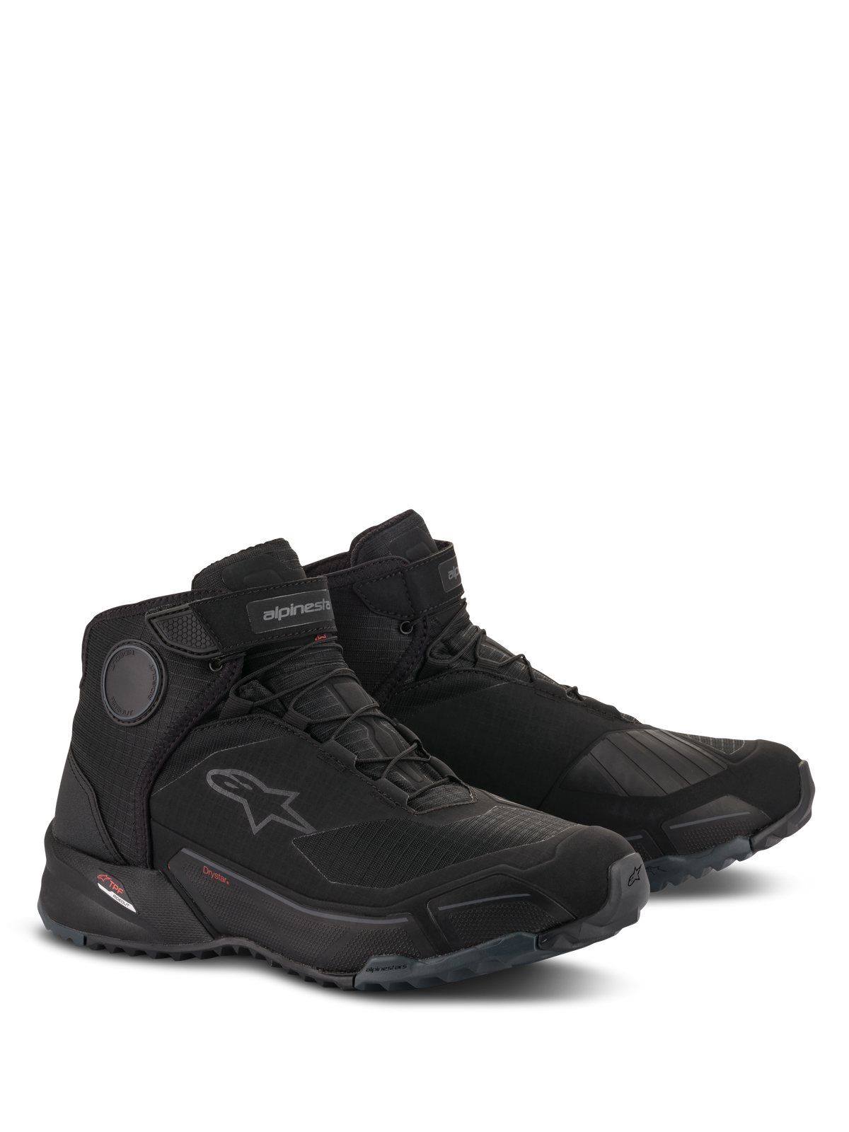 Alpinestars CR-X Drystar® Riding Shoes, wasserdichte Motorradschuhe, Schwarz Schwarz, sportliches Design mit Laufschuh-Passform, mit internen Knöchelscheiben, Schalthebelverstärkung und robuster Gummiaußensohle für urbanen Fahr- und Gehkomfort