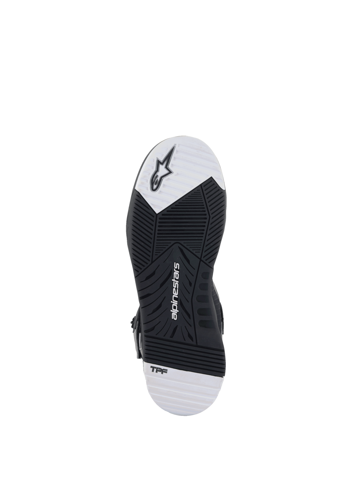 Alpinestars Speedflight Street Shoes, motorcycle riding shoe sole, black and white, dual-density rubber with TPF technology.