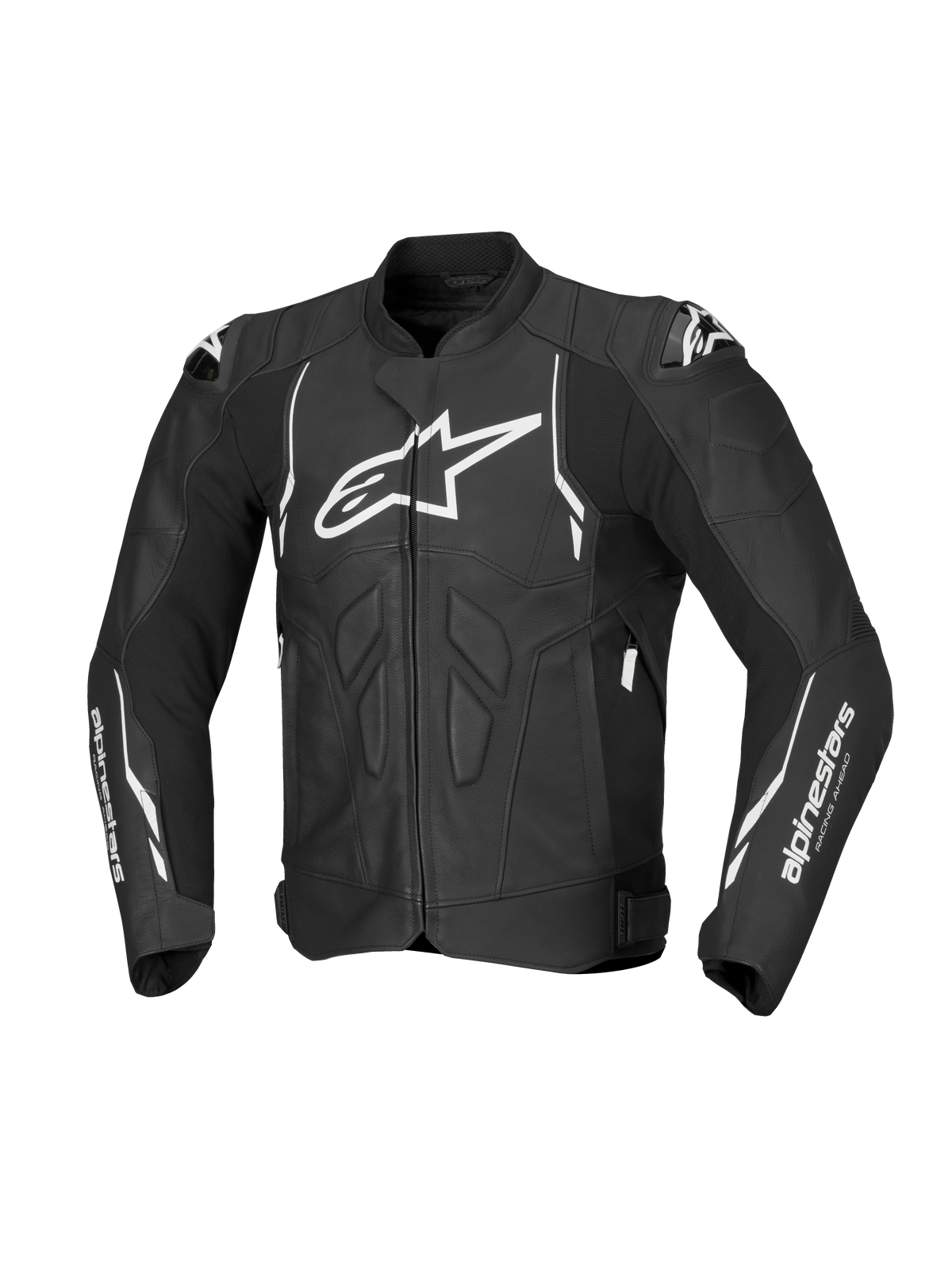 Alpinestars Dusk Lederjacke, Herren-Motorradjacke für den Rennsport, Schwarz und Weiß, Premium-Rindsleder, CE-zertifiziert AA, Tech-Air® Ready.