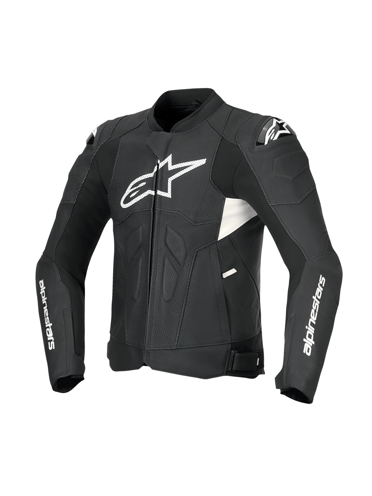 Alpinestars Dusk Airflow Lederjacke, Herren-Motorradlederjacke in Schwarz und Weiß, mit umfangreichen Perforationen, DFS-Schulterprotektoren und CE-Zertifizierung nach Klasse AA.