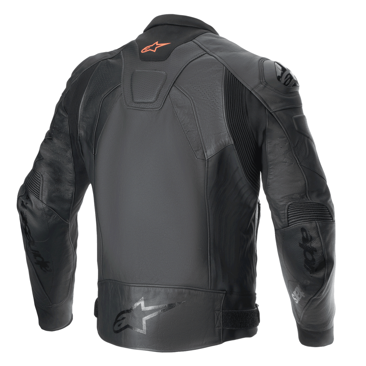 Alpinestars GP Plus R V4 Airflow Lederjacke, Herren-Motorradjacke, Rückansicht in Schwarz, CE-zertifiziert mit Rennsport-Leder und Stretcheinsätzen