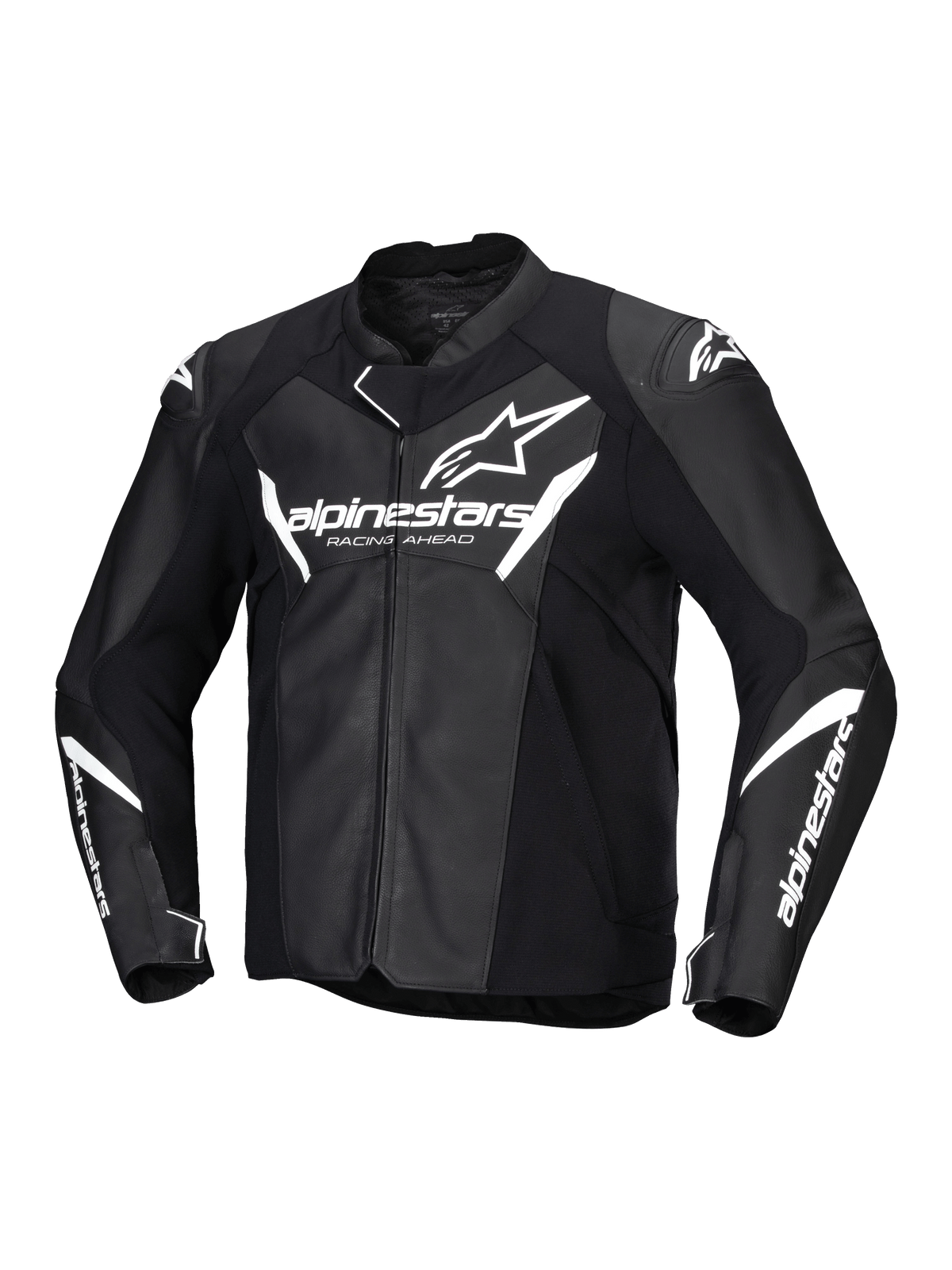 Alpinestars Faster V3 Lederjacke, Motorradjacke für Herren, Schwarz und Weiß, CE-zertifiziert, Premium-Lederkonstruktion und Stretch-Einsätze