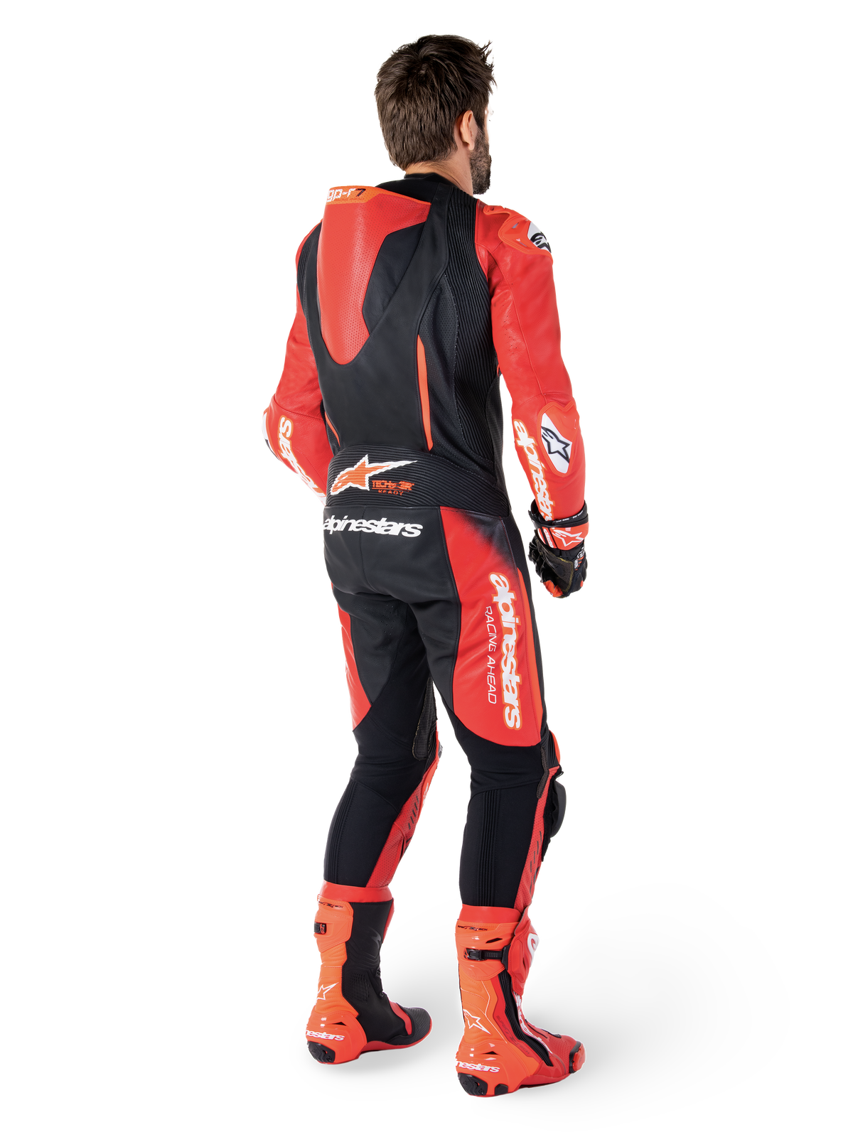 Alpinestars GP-R7 Leather Suit, 1 Piece Motorcycle Racing Suit, Black and Mid Red, aerodynamic hump