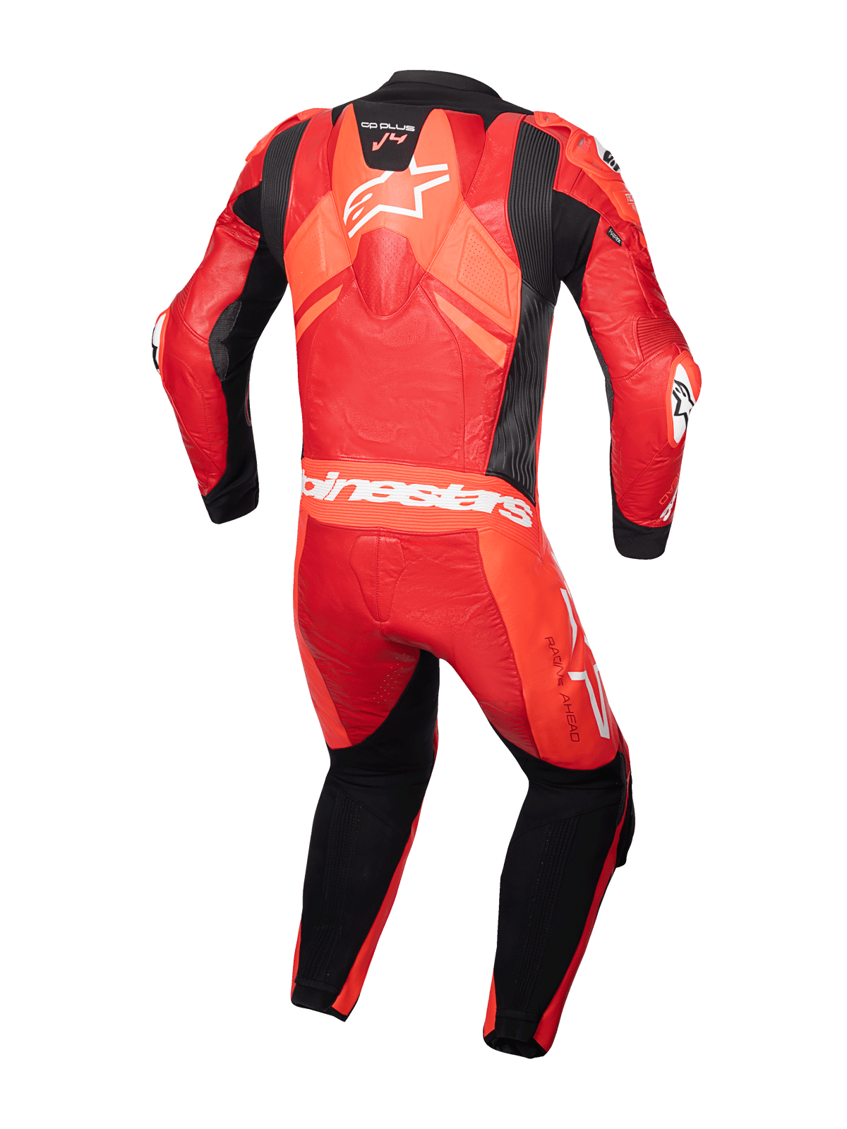 Alpinestars GP Plus V4 Sprint Lederkombi, 1-teiliger Rennanzug für Herren, Rot und Schwarz, Rückansicht mit Aero-Höcker.