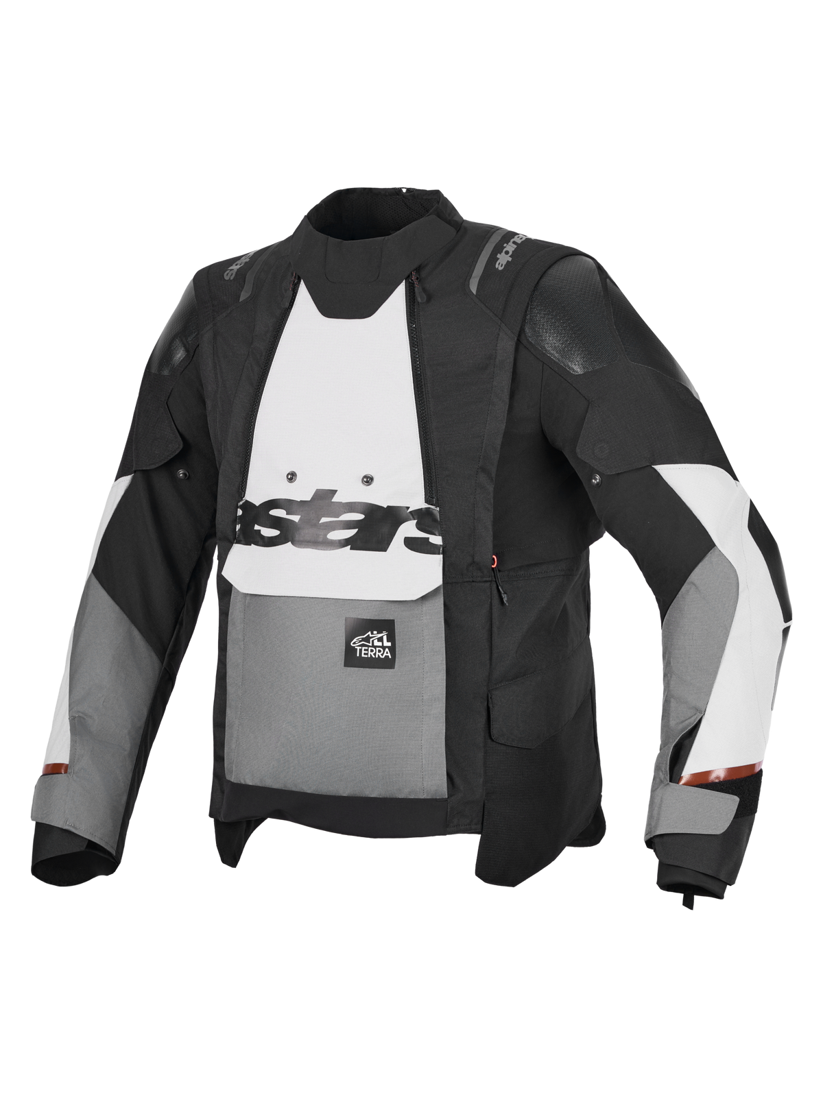 Alpinestars Harok V 2 Drystar Jacke, Adventure-Motorradjacke in Dunkelgrau, Eisgrau und Schwarz, wasserdichte Textilkonstruktion mit CE-zertifiziertem Schutz