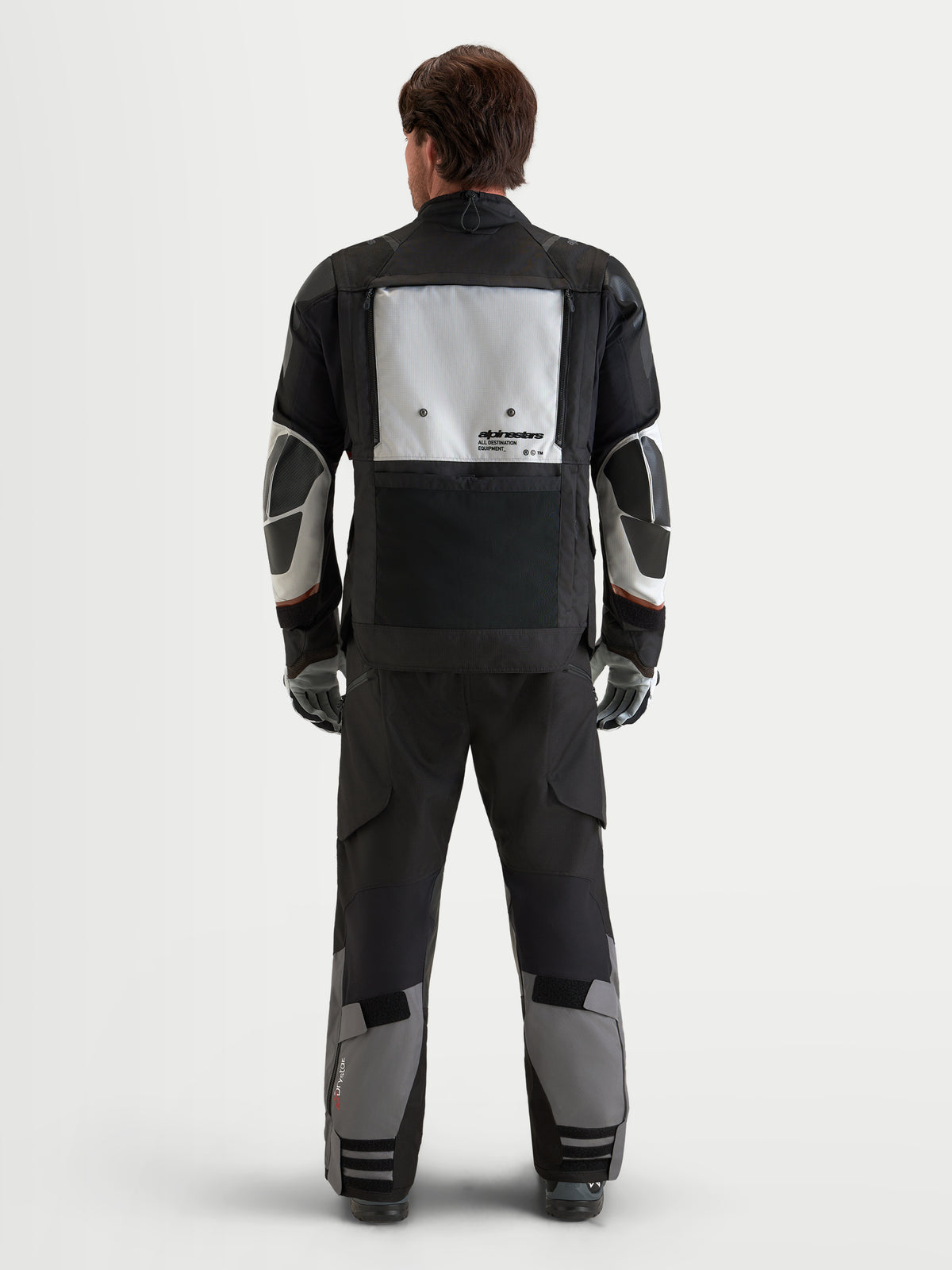 Alpinestars Harok V 2 Drystar Jacke, Herren-Abenteuer-Touren-Motorradjacke, Dunkelgrau und Eisgrau, Rückansicht mit modularem Belüftungspanel und CE-Schutzkonstruktion
