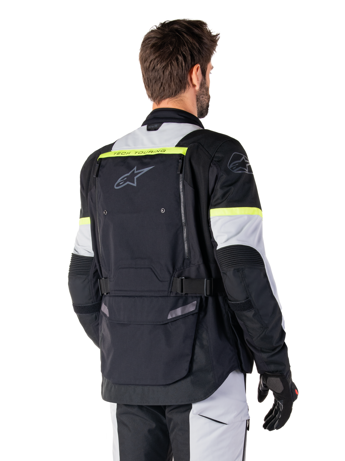 Alpinestars Bogota' Pro Drystar® Jacke, Herren-Adventure-Touring-Jacke, Schwarz und Gelb Fluo, Textil, Rückansicht.