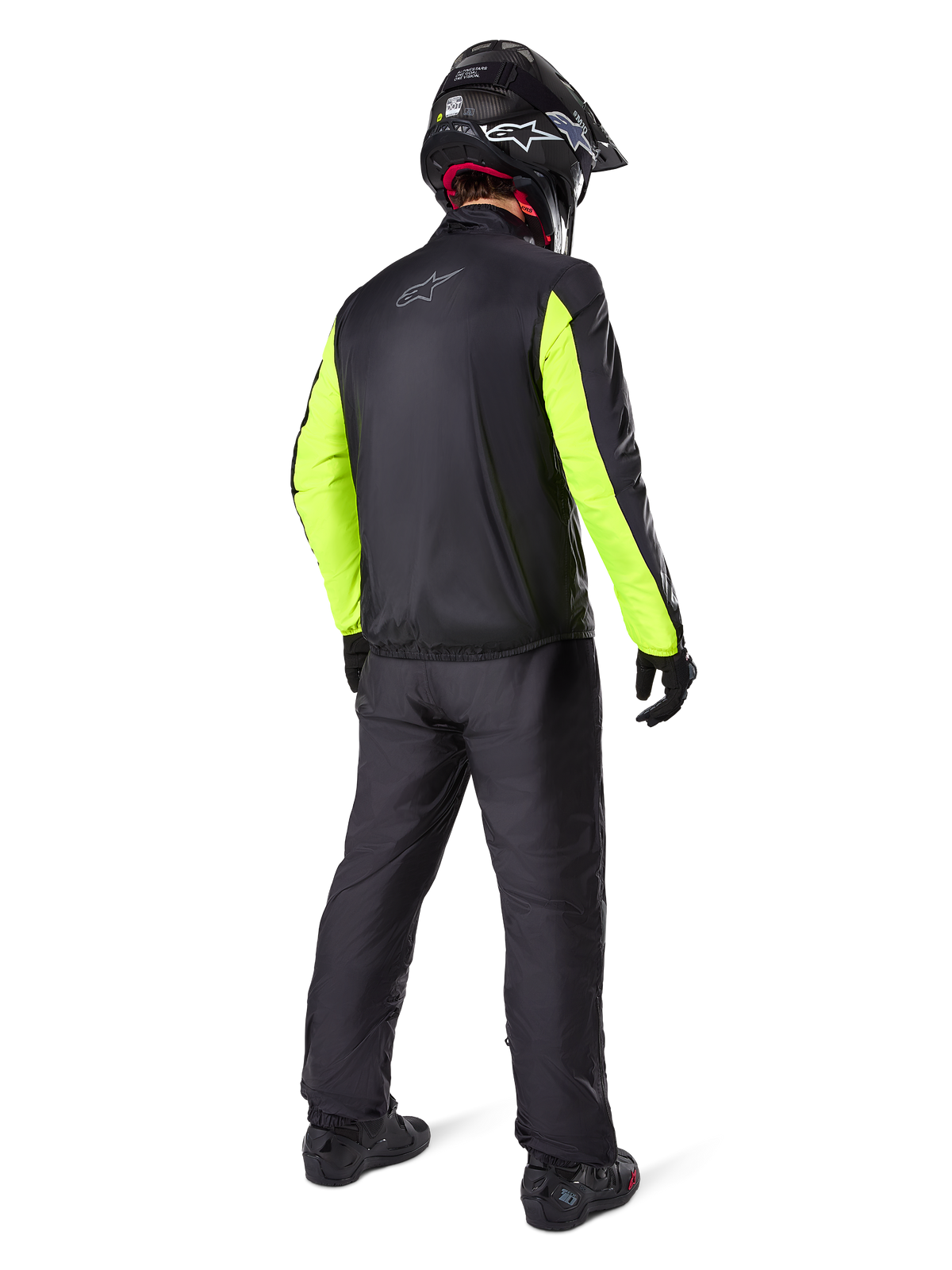 Alpinestars Bogotá Pro Drystar® Jacke, Herren-Adventure-Touring-Motorradjacke in Schwarz und Gelb Fluo, Rückansicht.