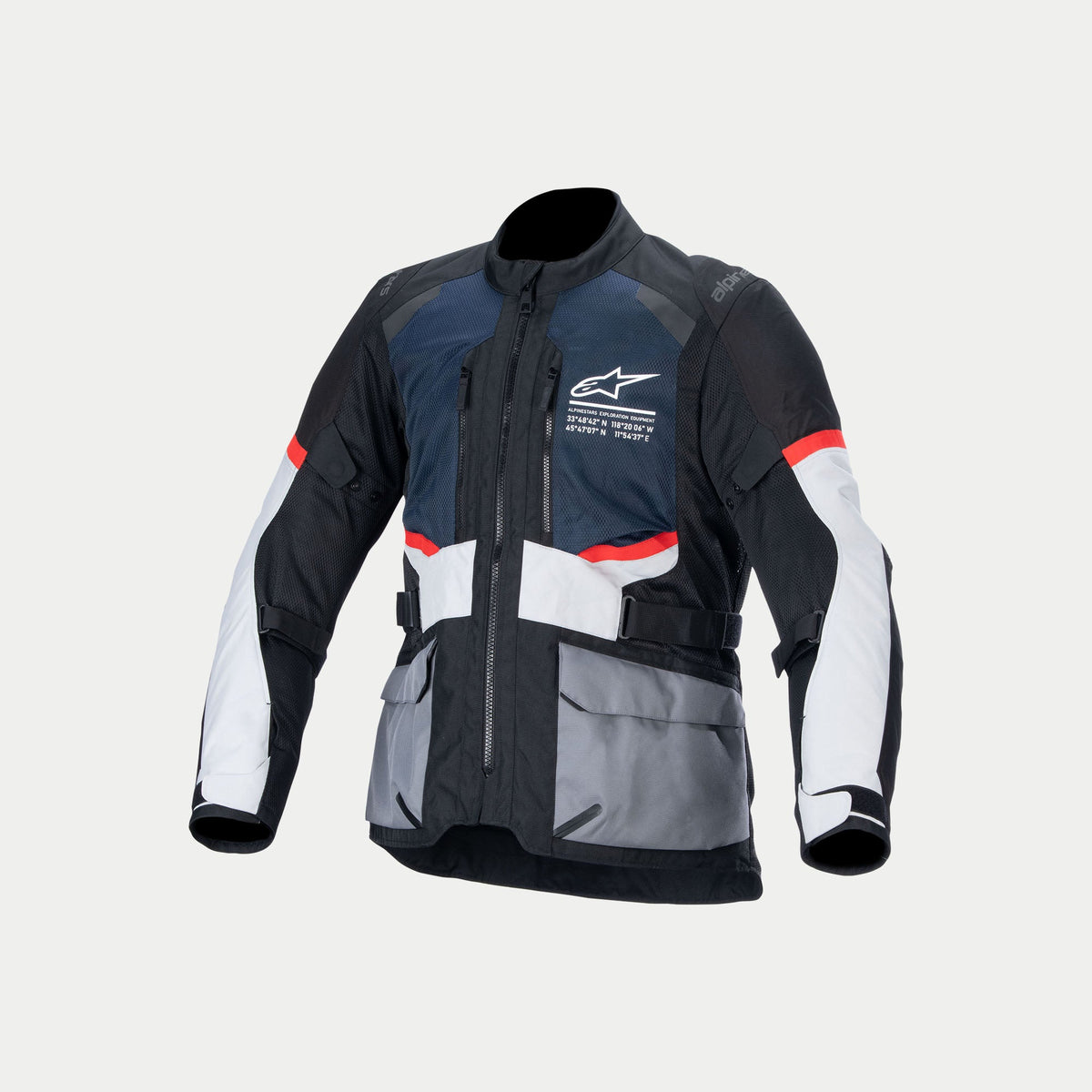 Alpinestars Andes Air Drystar Jacke, Abenteuer-Touring-Motorradjacke für Herren, Tiefblau, Schwarz und Eisgrau, CE-zertifiziert mit Tech-Air-Kompatibilität und Luftstrom-Belüftung