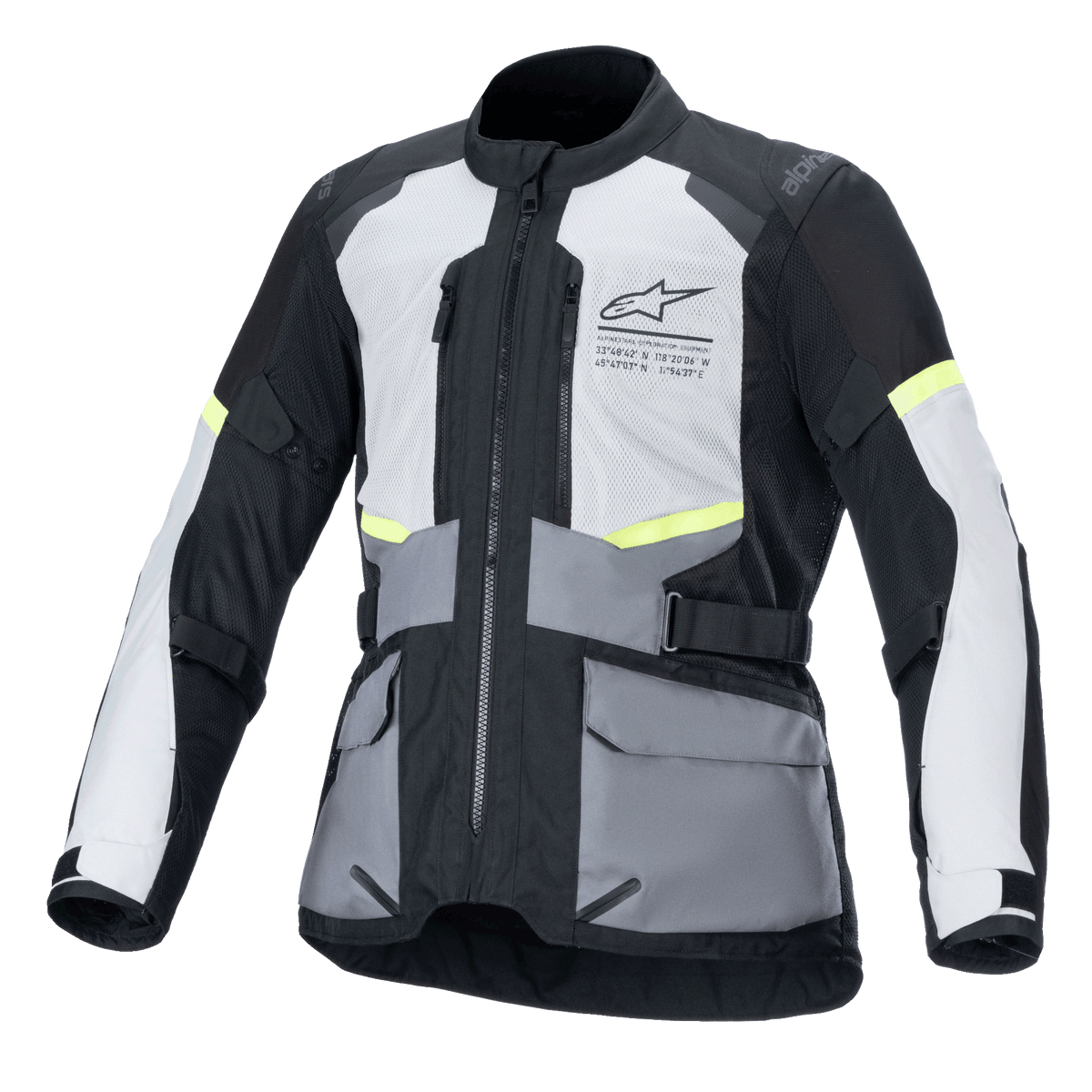 Alpinestars Andes Air Drystar® Jacke, Motorrad-Touring-Jacke in Eisgrau, Dunkelgrau und Schwarz, mit 2D-Mesh-Belüftung, CE-zertifiziert und Tech-Air®-kompatibel