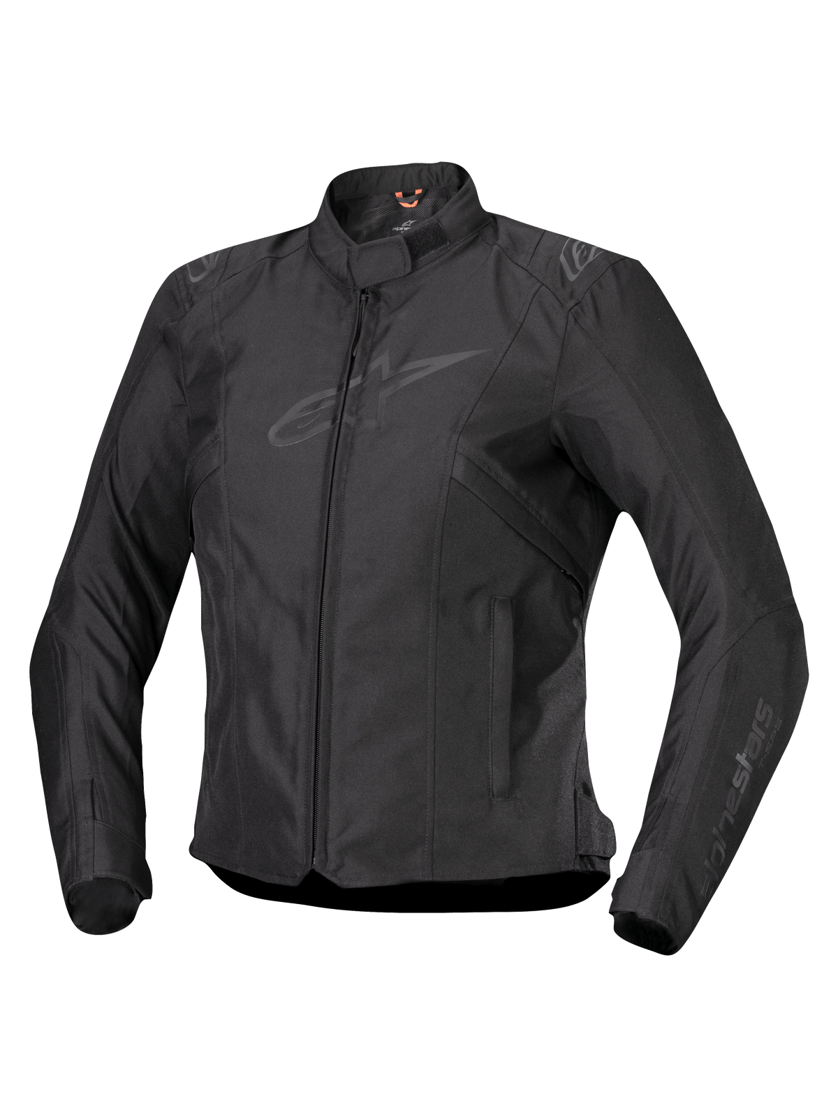 Alpinestars Stella T-SPS V2 Waterproof Jacke, Damen-Motorradjacke, Schwarz, Frontreißverschluss, flacher Kragen, dezente Logos auf Brust und Ärmeln, strapazierfähiges Textilgewebe mit taillierter Sport-Silhouette, professionelle Motorradausrüstung