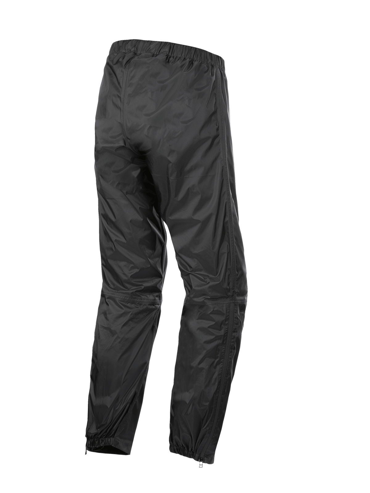 Alpinestars Hurricane Rain V2 Hose, wasserdichte Motorrad-Überhose, Schwarz, Rückansicht mit elastischem Bund und Bündchen, leichtes windabweisendes laminiertes Gewebe mit Reißverschlüssen am Unterschenkel für einfachen Einstieg mit Stiefeln, Schutzausrüstung für Road- und Adventure-Touring