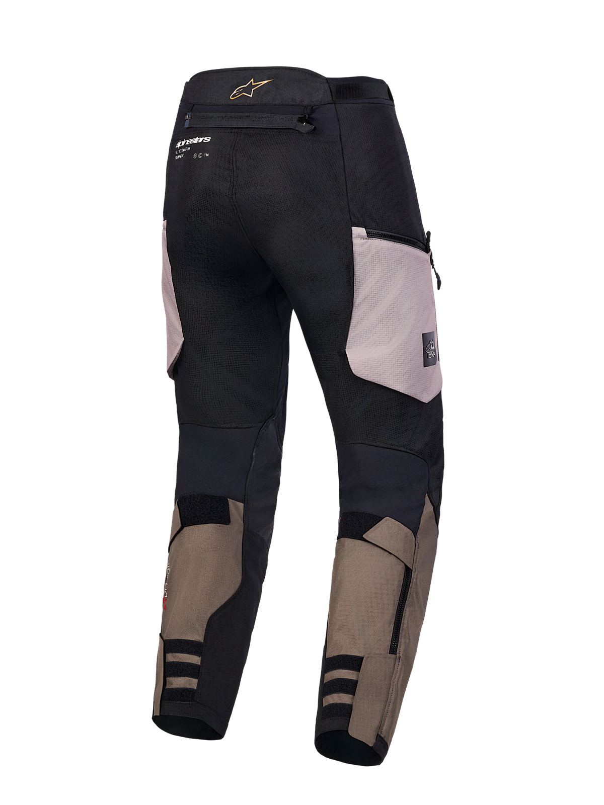 Alpinestars Harok V 2 Drystar Hose, Adventure-Motorradhose, Schwarz und Aluminium, strapazierfähige Ripstop-Konstruktion, Rückansicht mit Cargotaschen und verstellbaren Beinabschlüssen unten